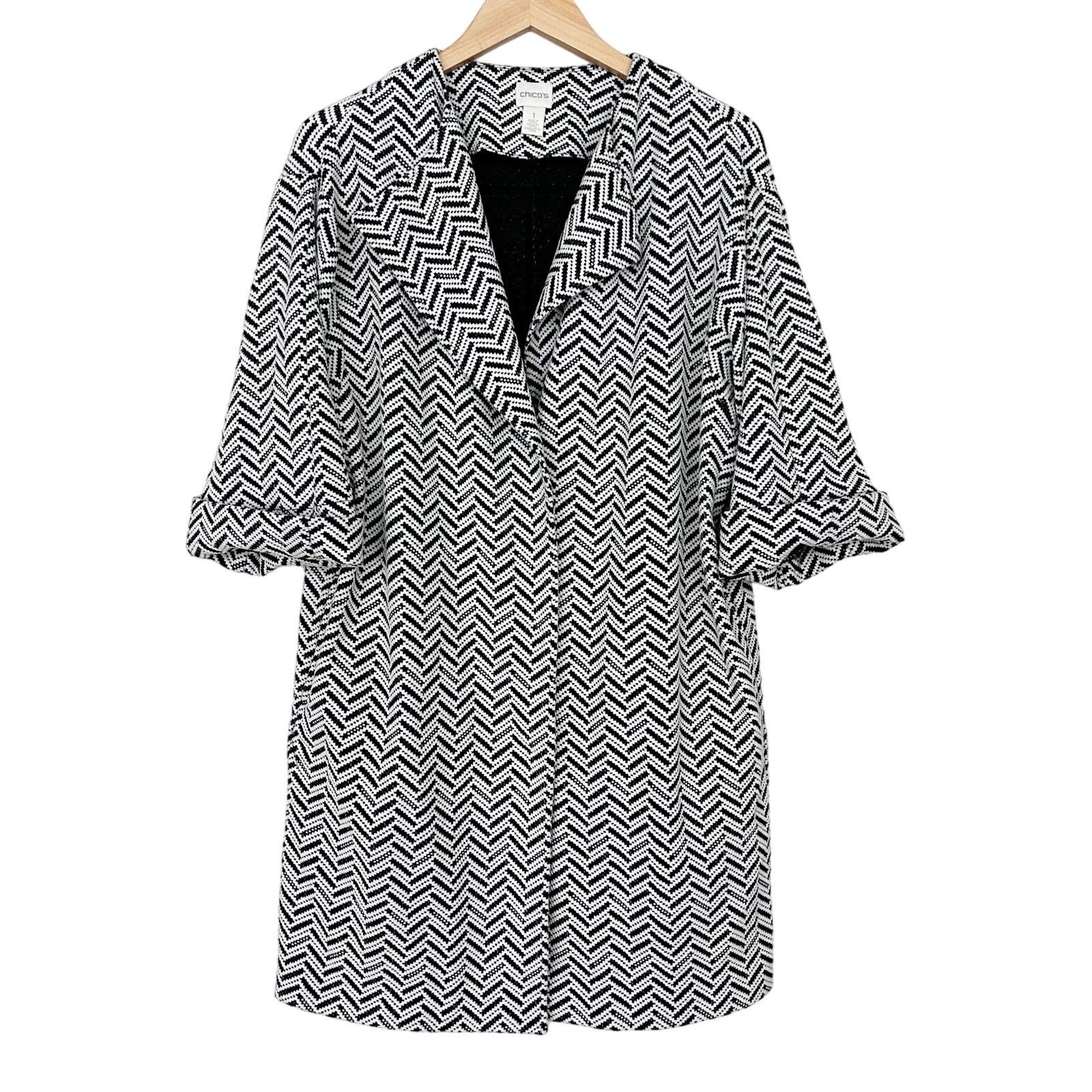 Chicos Chicos Black White Chevron Herringbone Jacquard Jacket Sz M Size M / US 6-8 / IT 42-44 - 1 Thumbnail