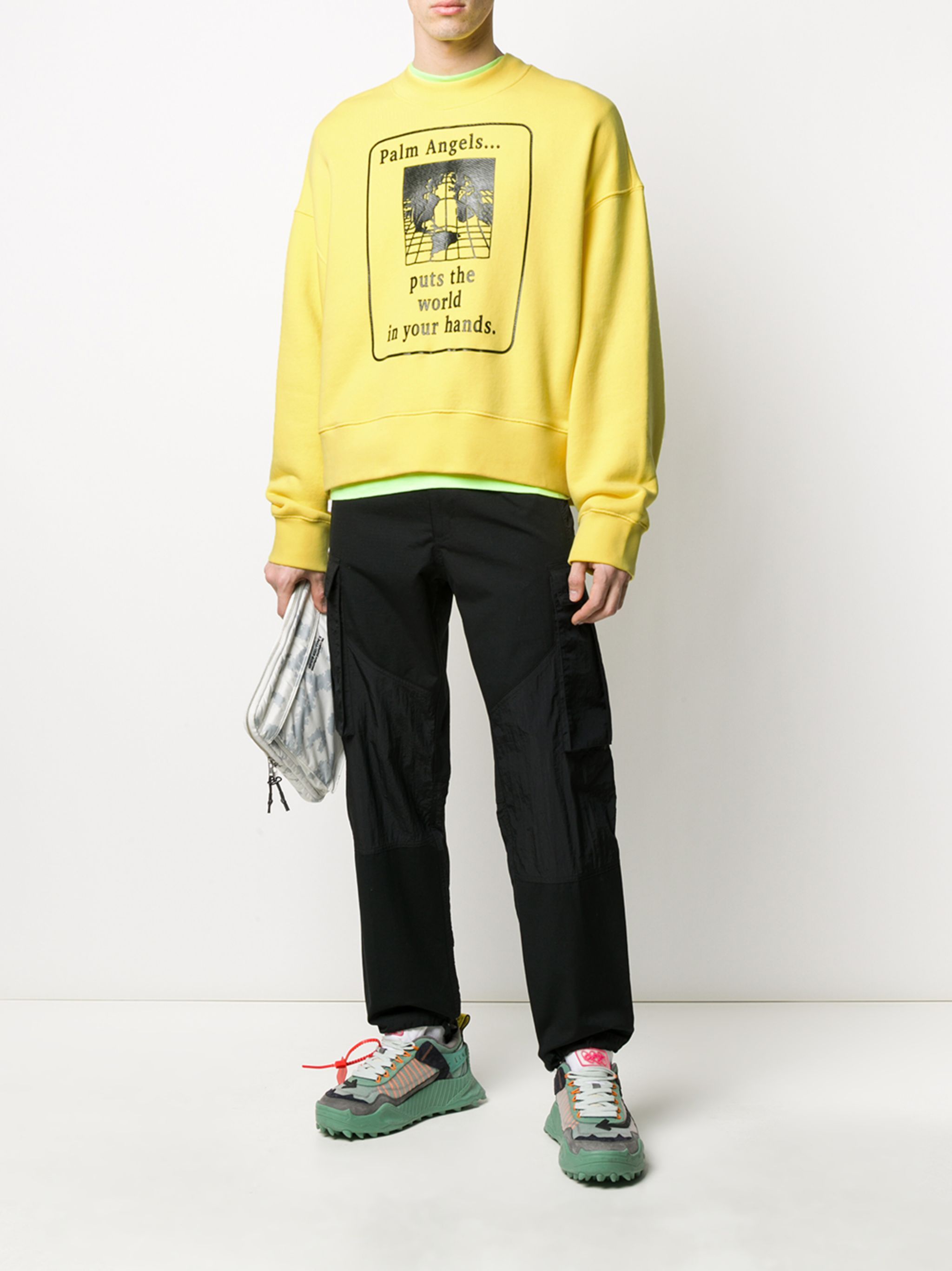Palm Angels Yellow World In Your Hands Oversized Logo Sweatshirt Size US L / EU 52-54 / 3 - 4 Thumbnail