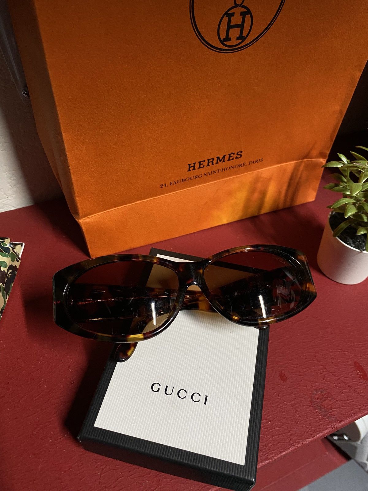 Designer Gucci Square Sunglasses Brown Rectangle Shades Preowned Size ONE SIZE - 2 Thumbnail
