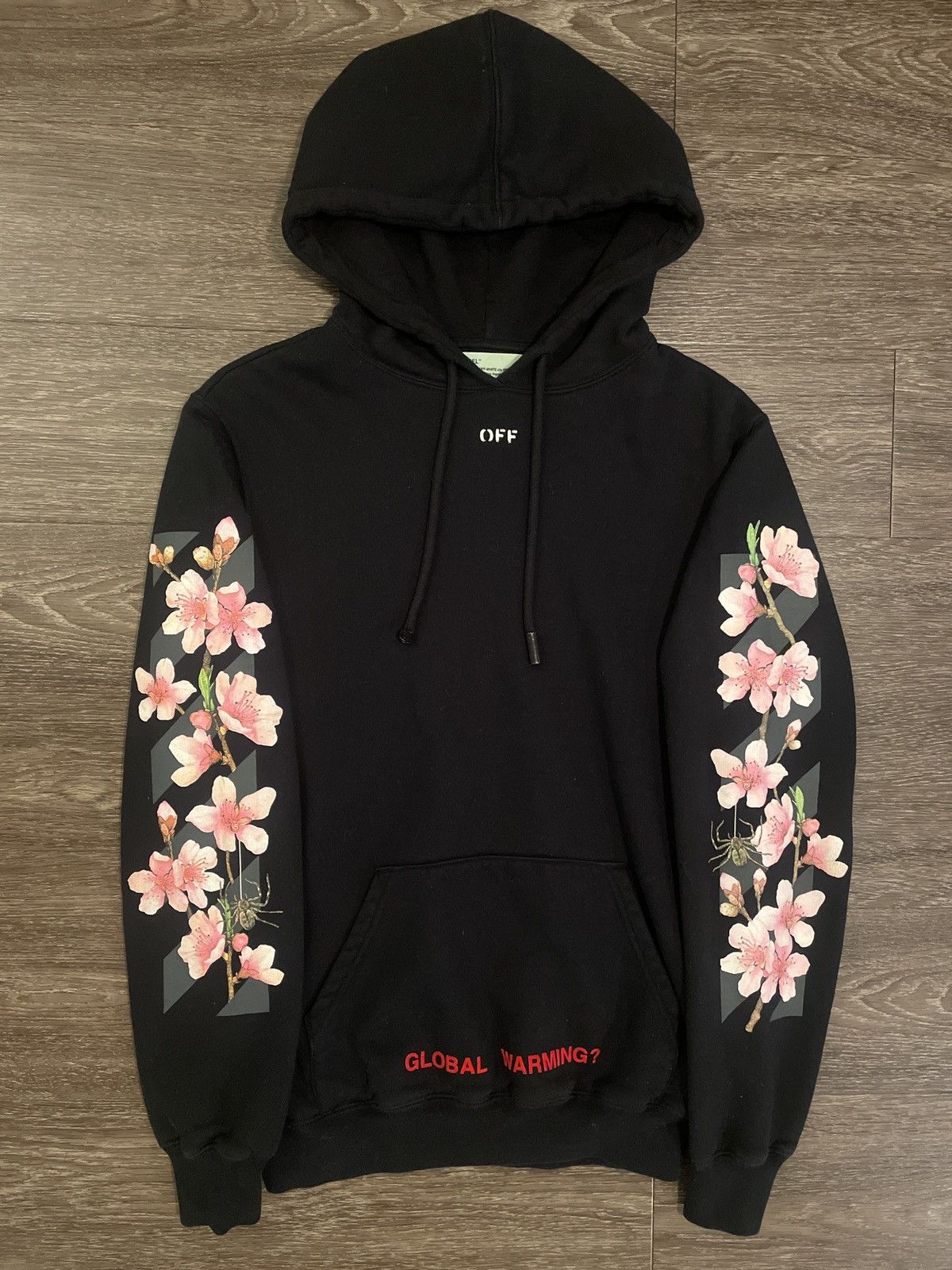 Off white cherry blossom hoodie black online