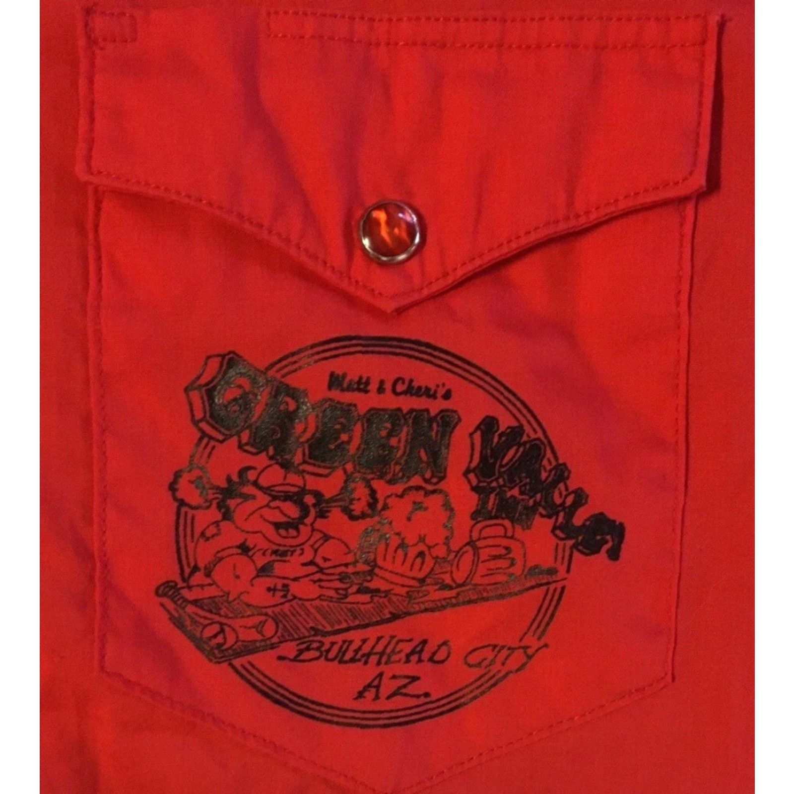 Wrangler Vtg Wrangler Green Valley Inn Bar Pearl Snap Shirt 18 Arizona Western Cowboy Red Bullhead City 90s Colorful Southwestern Rockabilly Mens Shirt Size US XXL / EU 58 / 5 - 3 Thumbnail