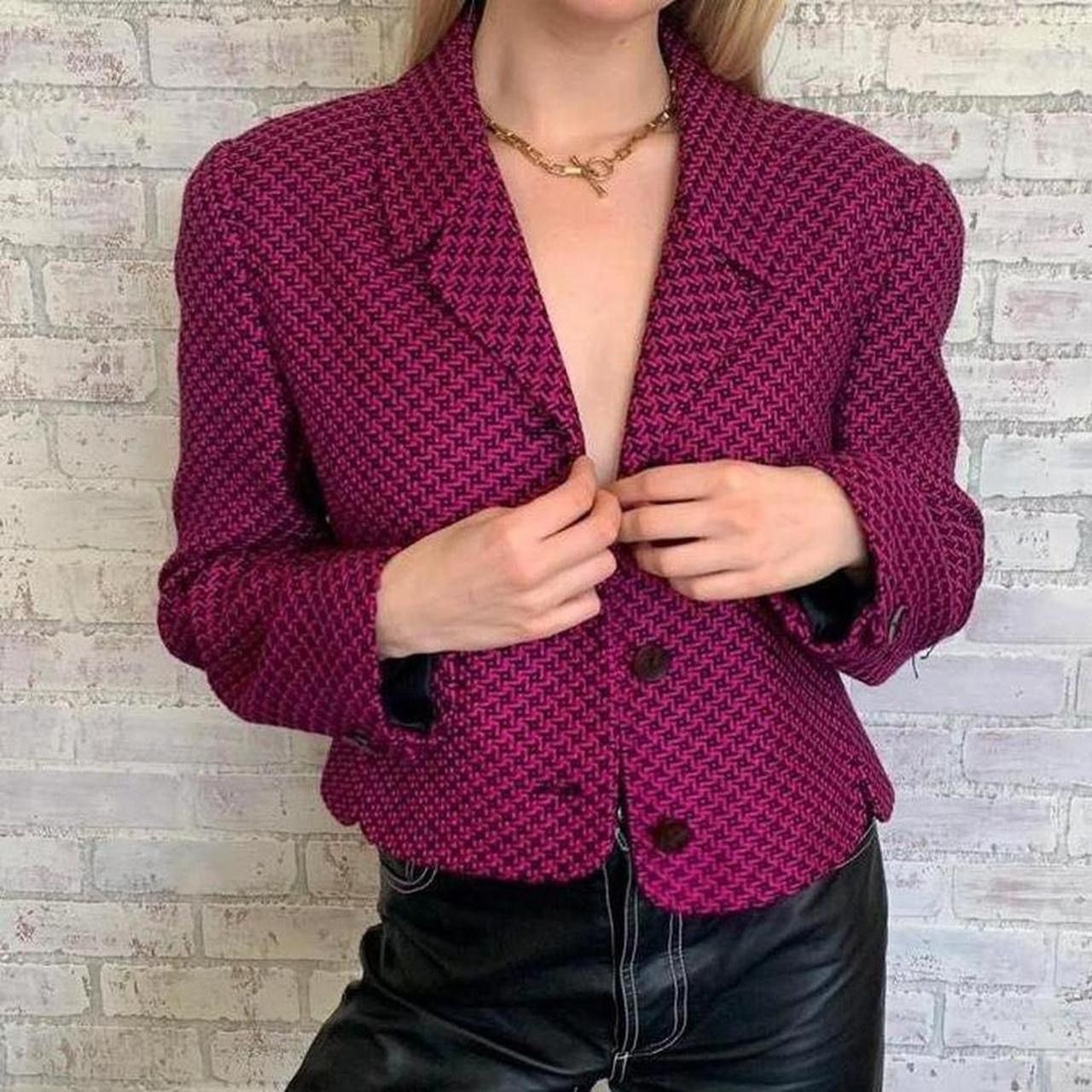 Other Vintage Silk Pink Houndstooth Blazer Size M / US 6-8 / IT 42-44 - 2 Thumbnail