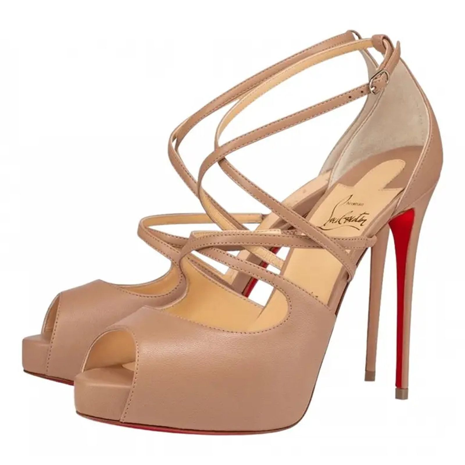 Christian Louboutin Holly Alta 120 Nude Criss Cross Strap Sandal Heel Pump 42 Size US 12 / IT 42 - 1 Thumbnail