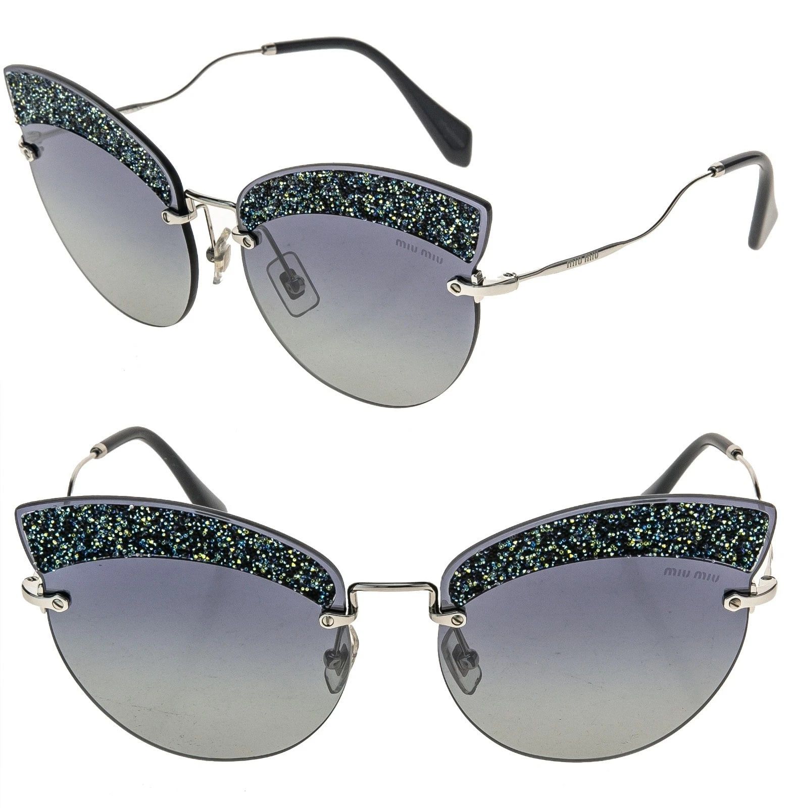 Miu Miu MIU MIU MU58TS 58T GLITTER FABRIC Blue Silver Sunglasses Size ONE SIZE - 1 Thumbnail
