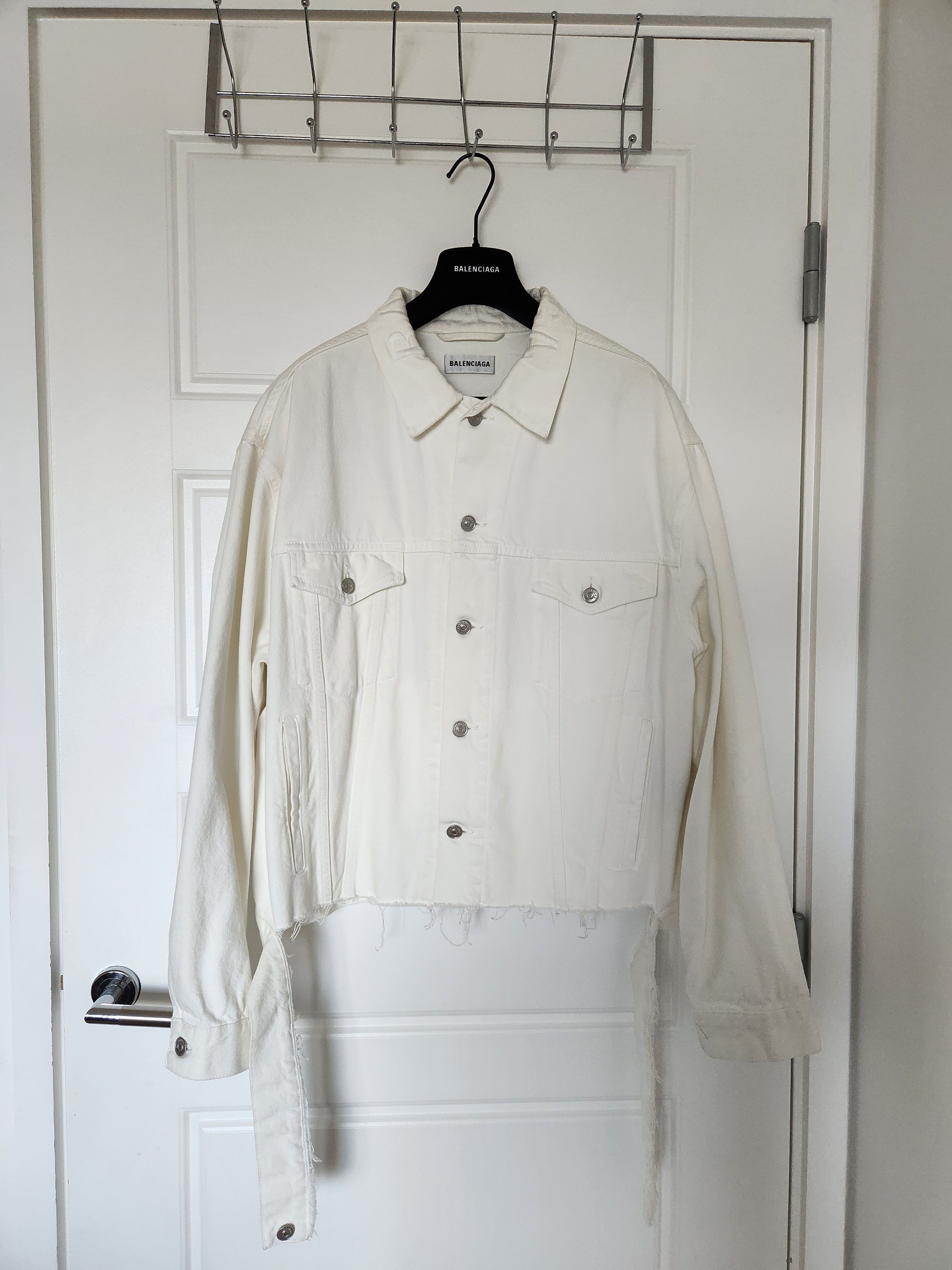 image of Balenciaga Denim Cropped Jacket in White, Women's (Size Small)