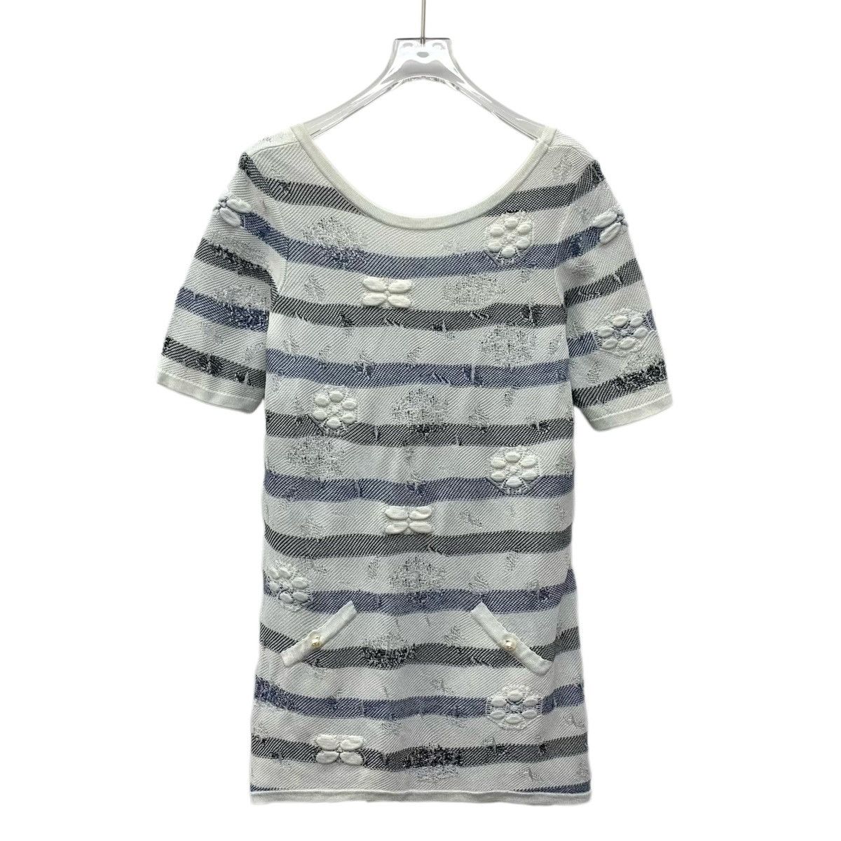 Chanel Chanel Stripe Camellia Short Sleeve Knit Dress K26WX Size S / US 4 / IT 40 - 1 Thumbnail
