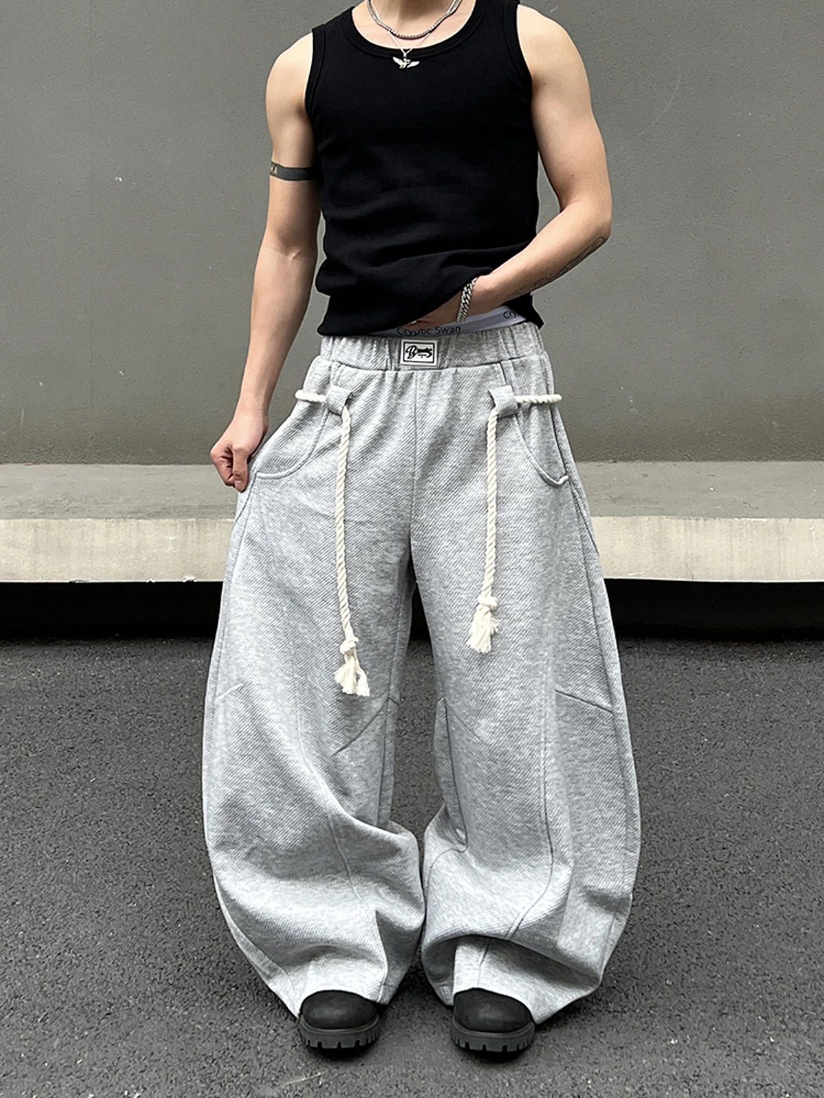 Vintage Baggy Grey Joggers with Drawstring Size US 33 - 1 Thumbnail