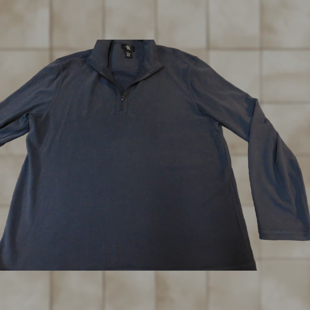 Calvin Klein Calvin Klein Mens Sweater Large Blue 1/4 Zip Pullover Knit Regular Size L Crew Neck Mock Neck Long Sleeve Solid Size US L / EU 52-54 / 3 - 1 Thumbnail