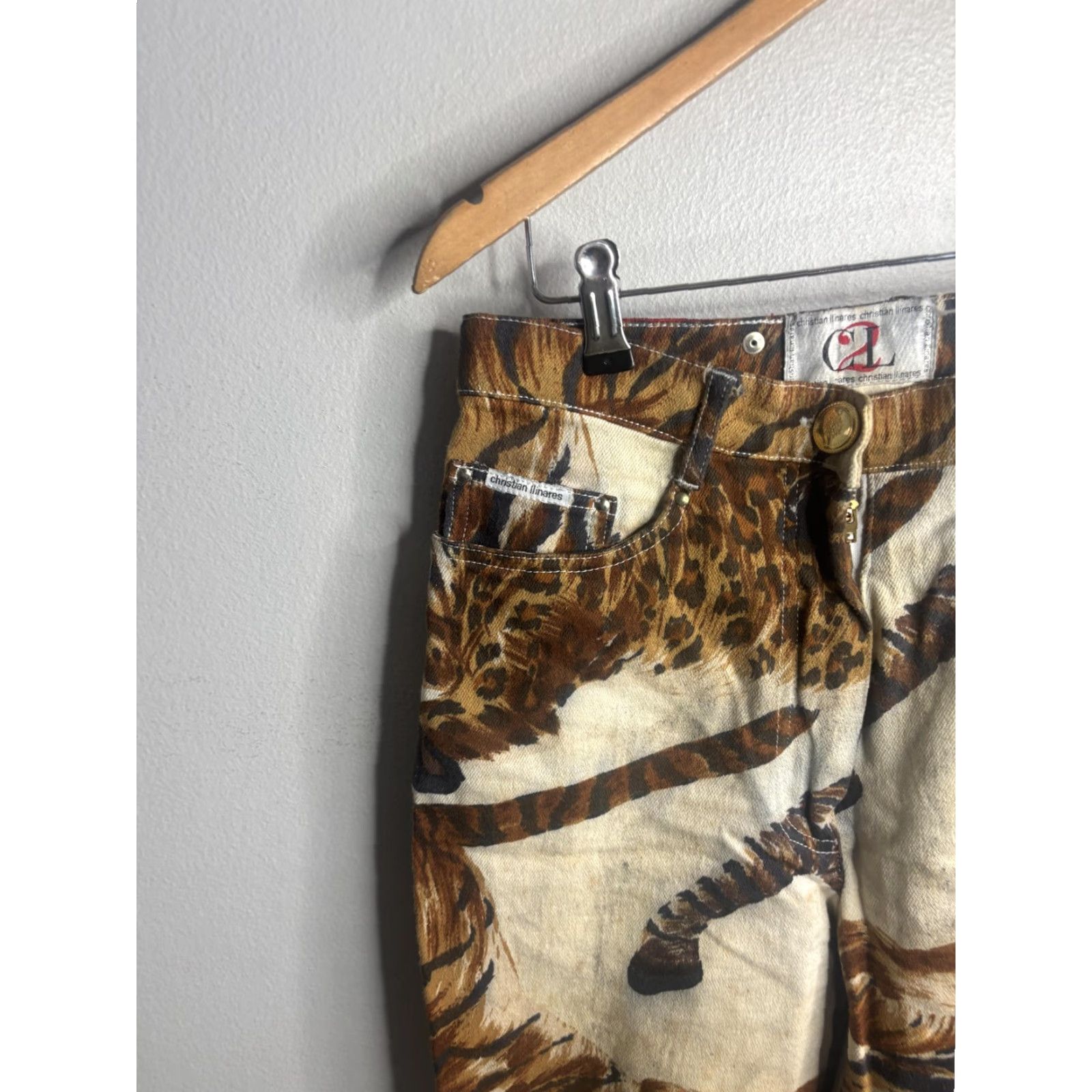 Vintage VINTAGE Christian Linares Jeans Womens 29 Brown Animal Print Straight Denim Zip 29x29 Size 29" - 5 Thumbnail
