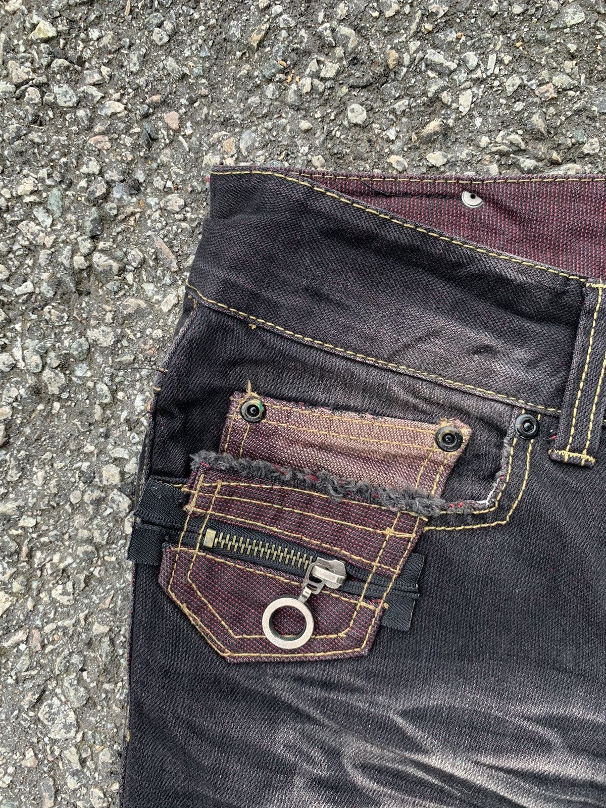If Six Was Nine FLARE💥 SEMANTIC DESIGN PUNK STYLE MUDMAX DISTRESSED DENIM🎌☠️ Size US 31 - 10 Thumbnail