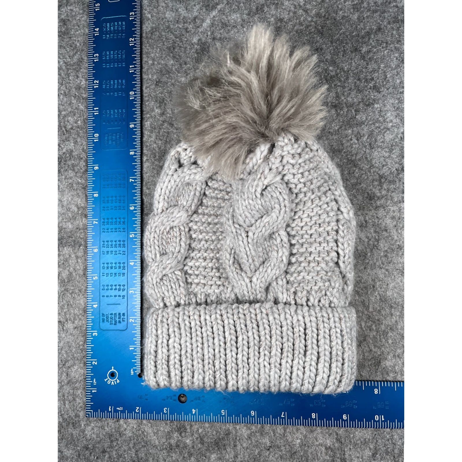 Express Express Beanie Toque Womens One Size Gray Knit Acrylic Blend Sparkly Ski Pom Beanie Winter Outdoor Hats Mens Womens Size ONE SIZE - 5 Thumbnail