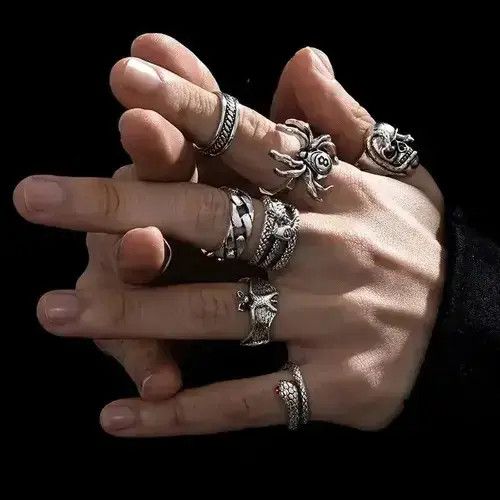 Jewelry 7 Pieces/ Set- Gothic Theme Ring in Silver, Men's