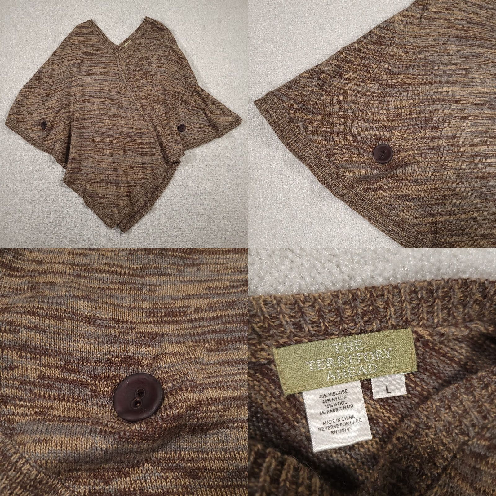 The Territory Ahead Territory Ahead Sweater Cardigan V-Neck Wool Rabbit Hair Brown Poncho Large Women L Black? Size L / US 10 / IT 46 - 8 Thumbnail