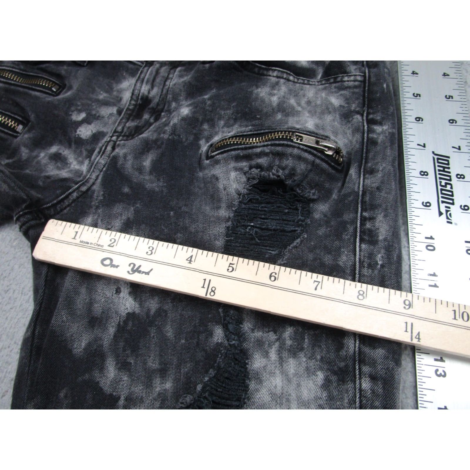 Guess Guess Jeans Mens 30 Black Gray Acid Wash Cargo Skinny Moto Zipper Distressed Jeans Size US 30 / EU 46 - 6 Thumbnail