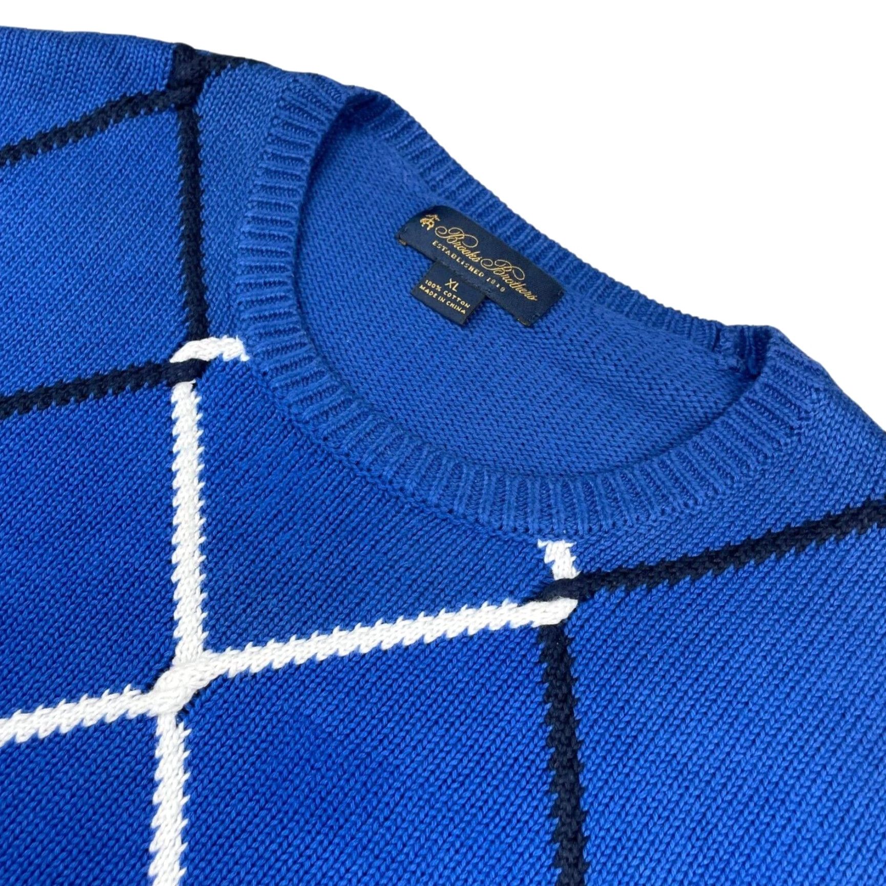 Brooks Brothers Brooks Brothers Men’s Textured Knit Pullover Sweater Blue Argyle XL Crew Neck 100% Cotton Size US XL / EU 56 / 4 - 2 Thumbnail