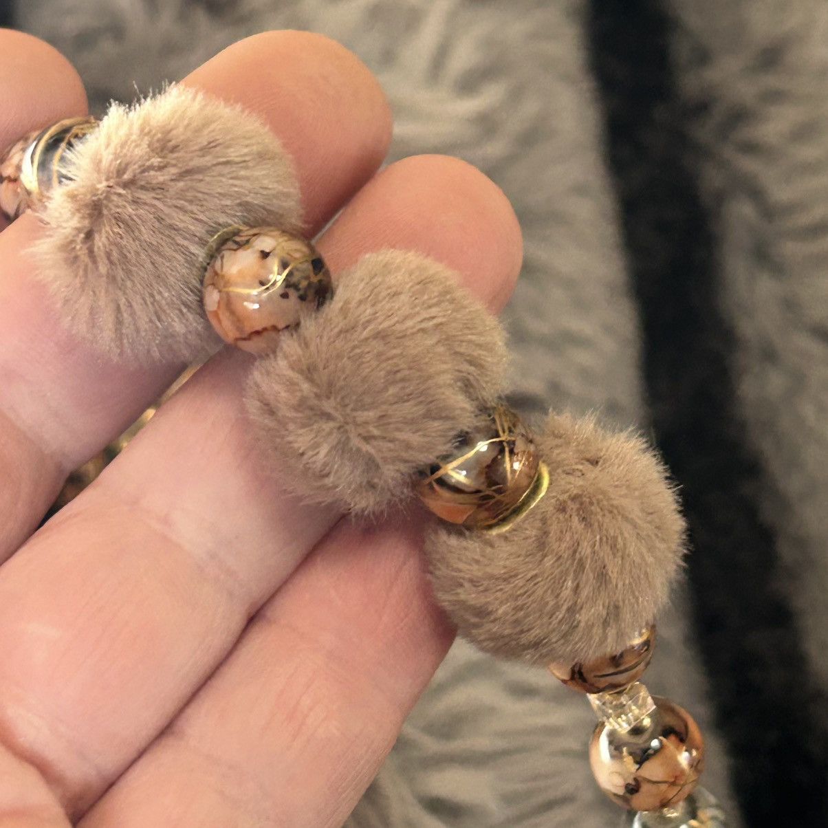 Handmade Handcrafted brown tone faux fur art glass bead necklace Size ONE SIZE - 7 Thumbnail