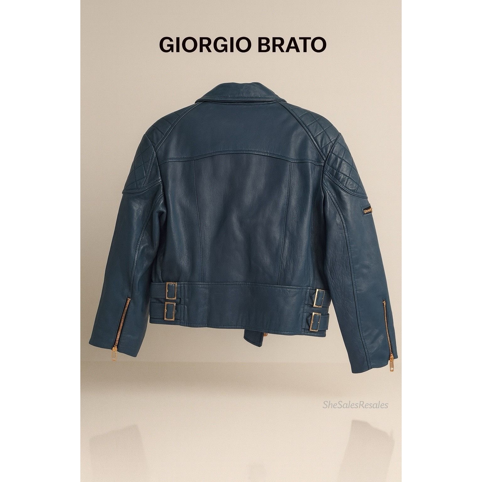 Giorgio Brato Giorgio Brato Boxy Biker Leather Jacket Topazio Blue IT42 NW Size M / US 6-8 / IT 42-44 - 2 Thumbnail