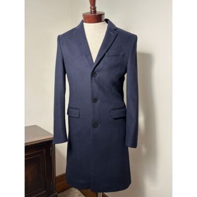 H&M Designer Navy Blue Wool Long Coat Classic Overcoat 34R Forma Size S / US 4 / IT 40 - 2 Thumbnail