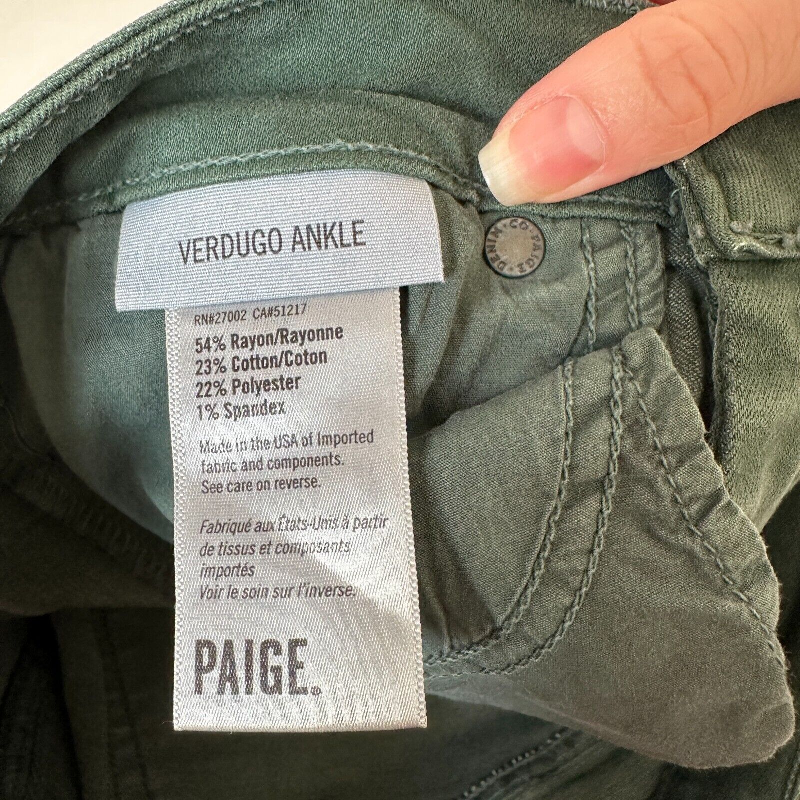 Paige Paige Green Petite Verdugo Ankle Skinny Mid Rise Jean 26P Size 26" / US 2 / IT 38 - 6 Thumbnail