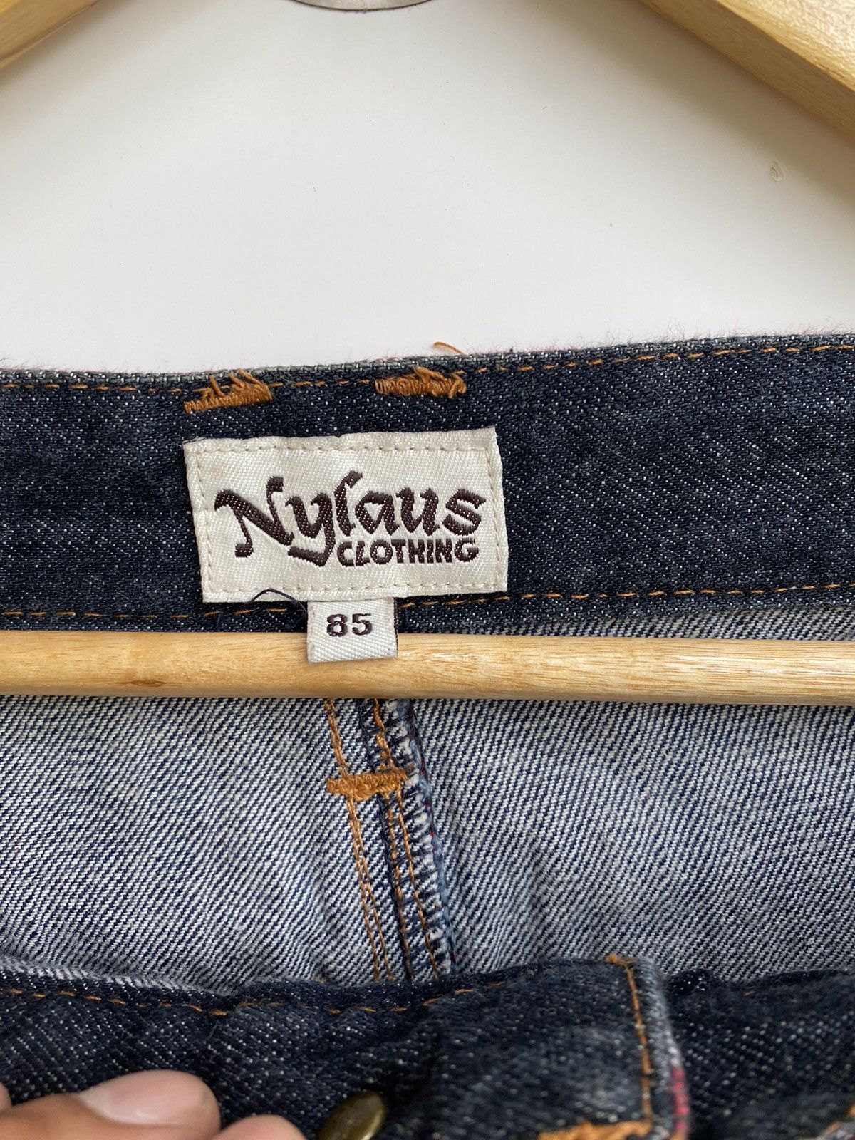 Japanese Brand Vtg Nylaus. Denim Double Waist Flag Logo Size US 35 - 8 Thumbnail