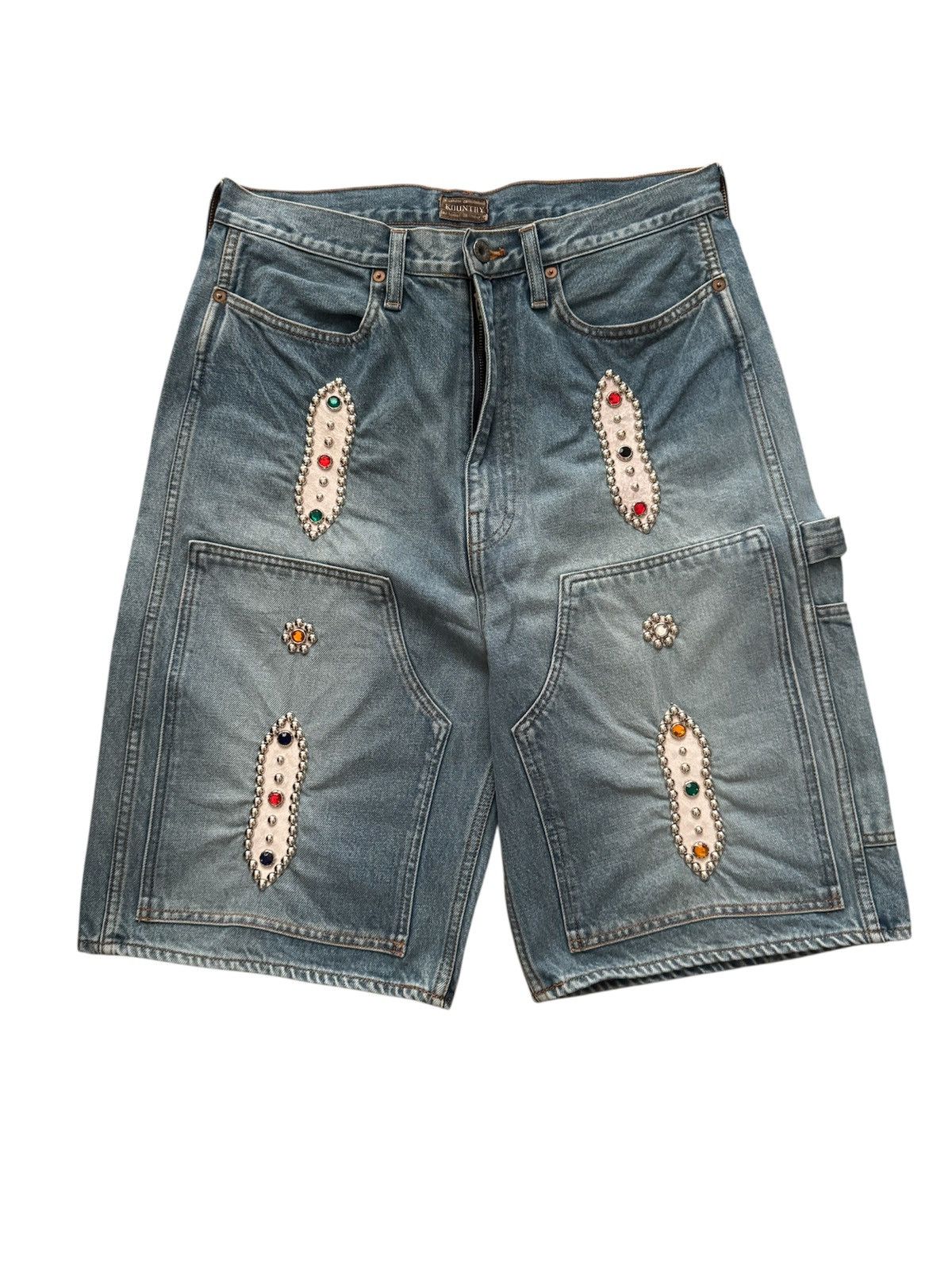 最終出品 早い者勝ち 確実正規品 kapital studs shorts 34 KAPITAL】STUDS REMAKE DENIM SHORTS 34 - メルカリ