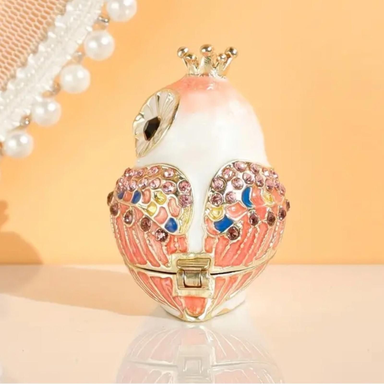 Designer Crystal Encrusted Owl Ring Box - Pink and Gold Enamel Size ONE SIZE - 2 Thumbnail