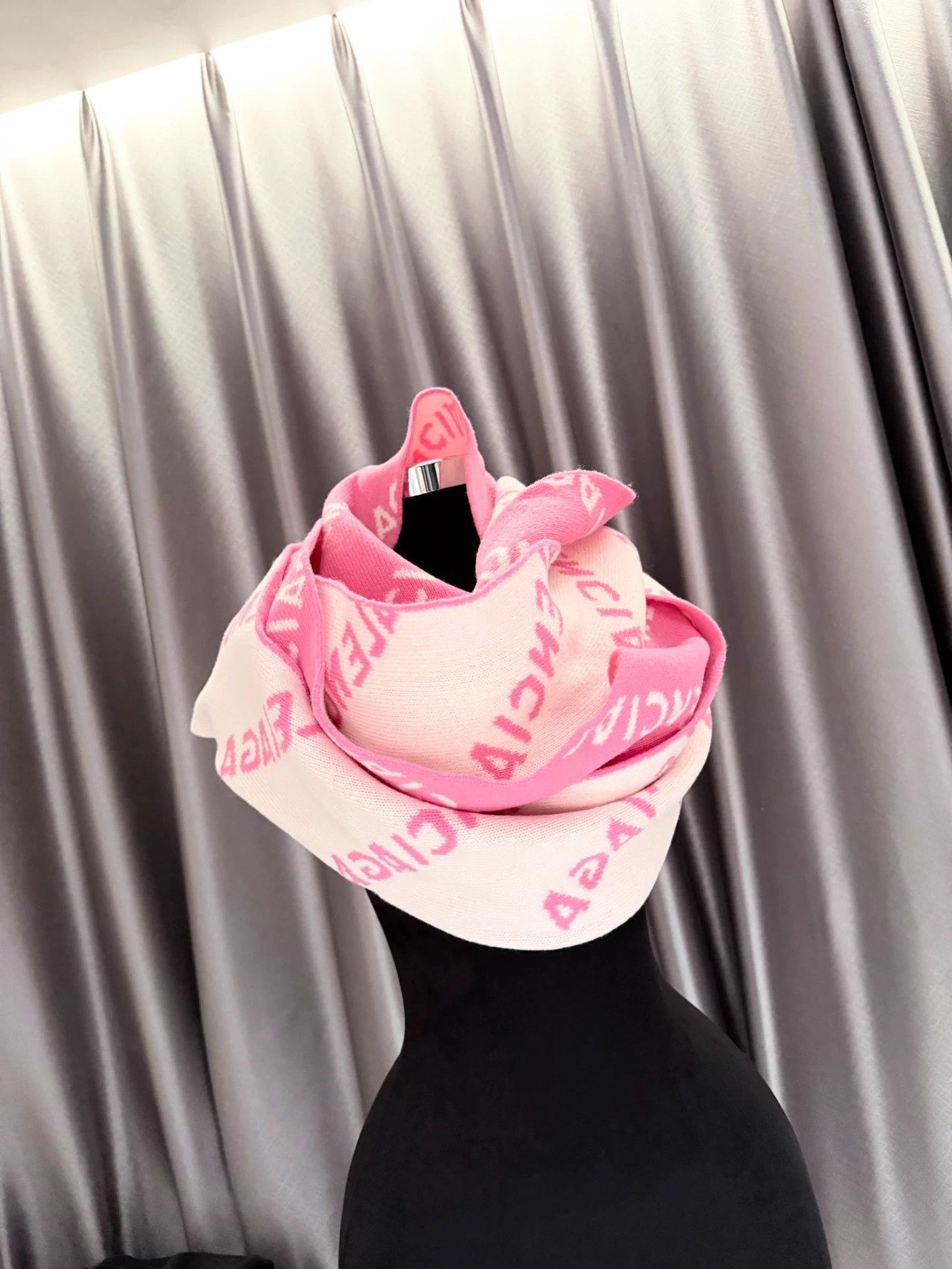 Balenciaga Pink-White Wool Knit Scarf Wrap