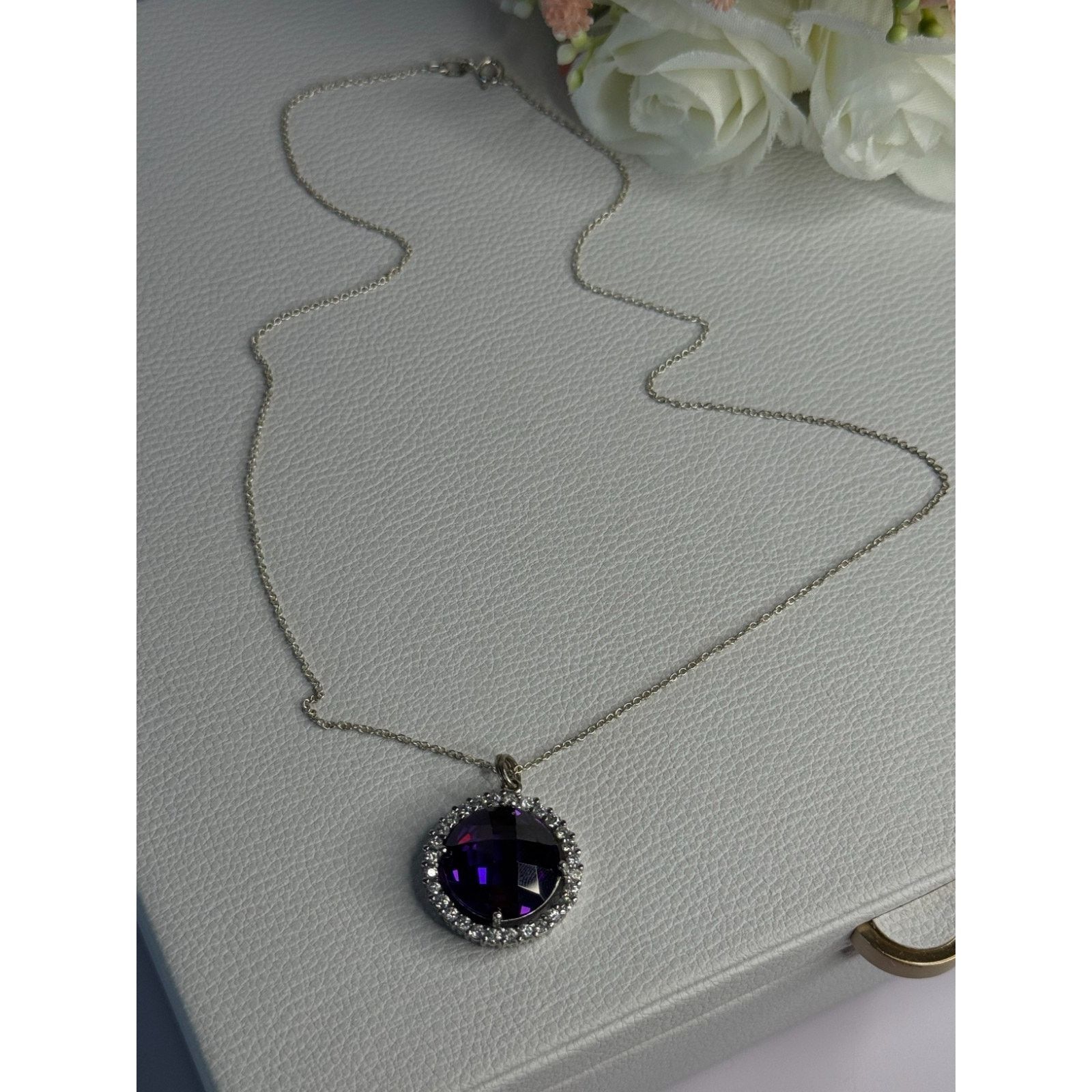 Jewelry 925 STERLING SILVER PURPLE CRYSTAL & CZ NECKLACE LENGTH 18 Size ONE SIZE - 3 Thumbnail