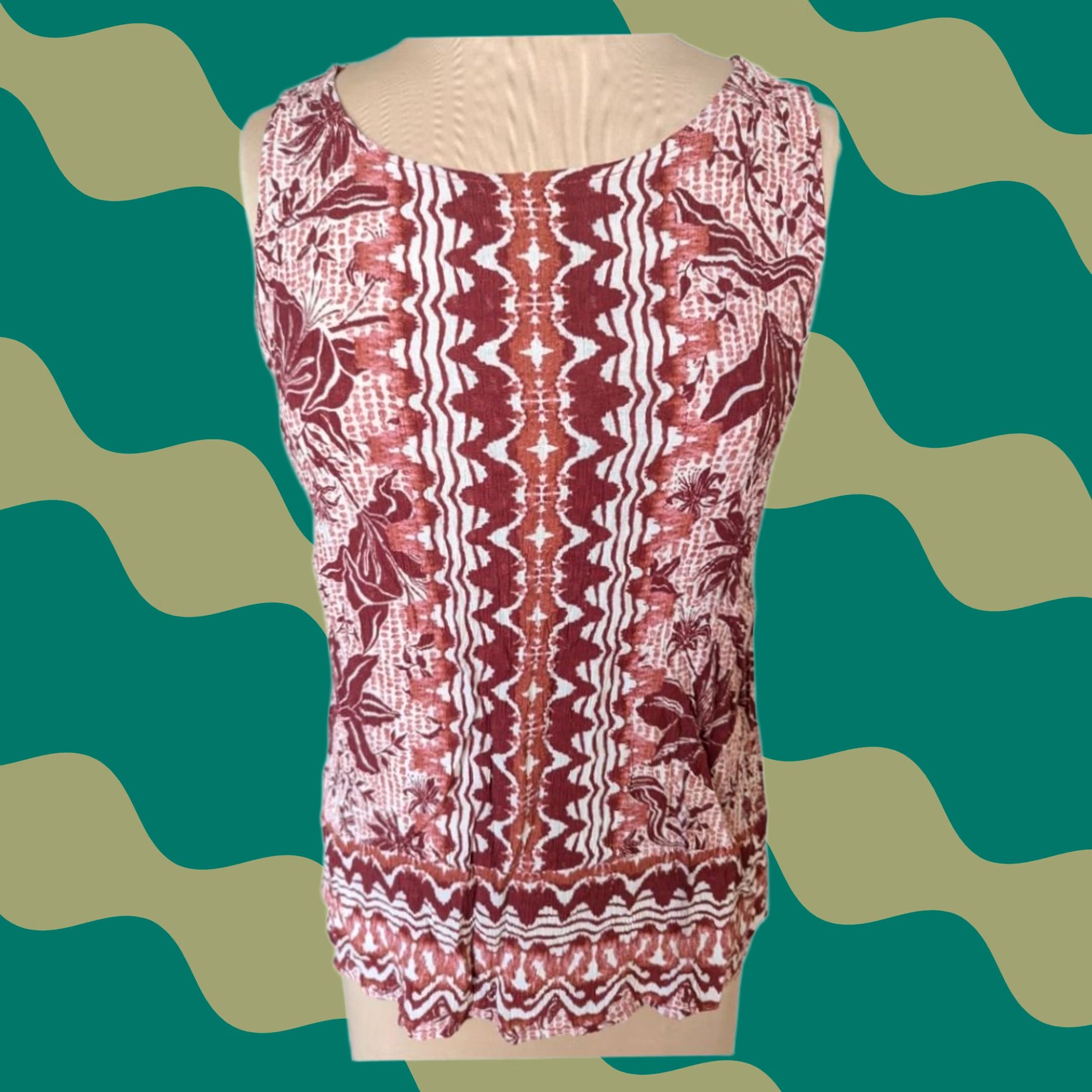Nicole Miller Nicole Miller Sleeveless Button Back Top Women Size Large Boho Festival EUC Brown Tank Round Neck Shirt Womens Size L / US 10 / IT 46 - 1 Thumbnail