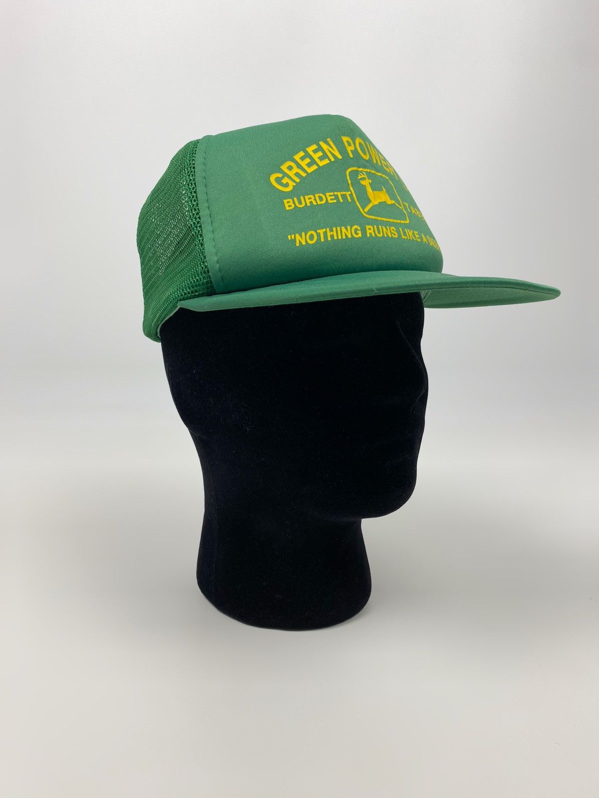 John Deere 1990’s Vintage John Deere Logo Quote Foam Mesh Trucker Hat Size ONE SIZE - 1 Thumbnail