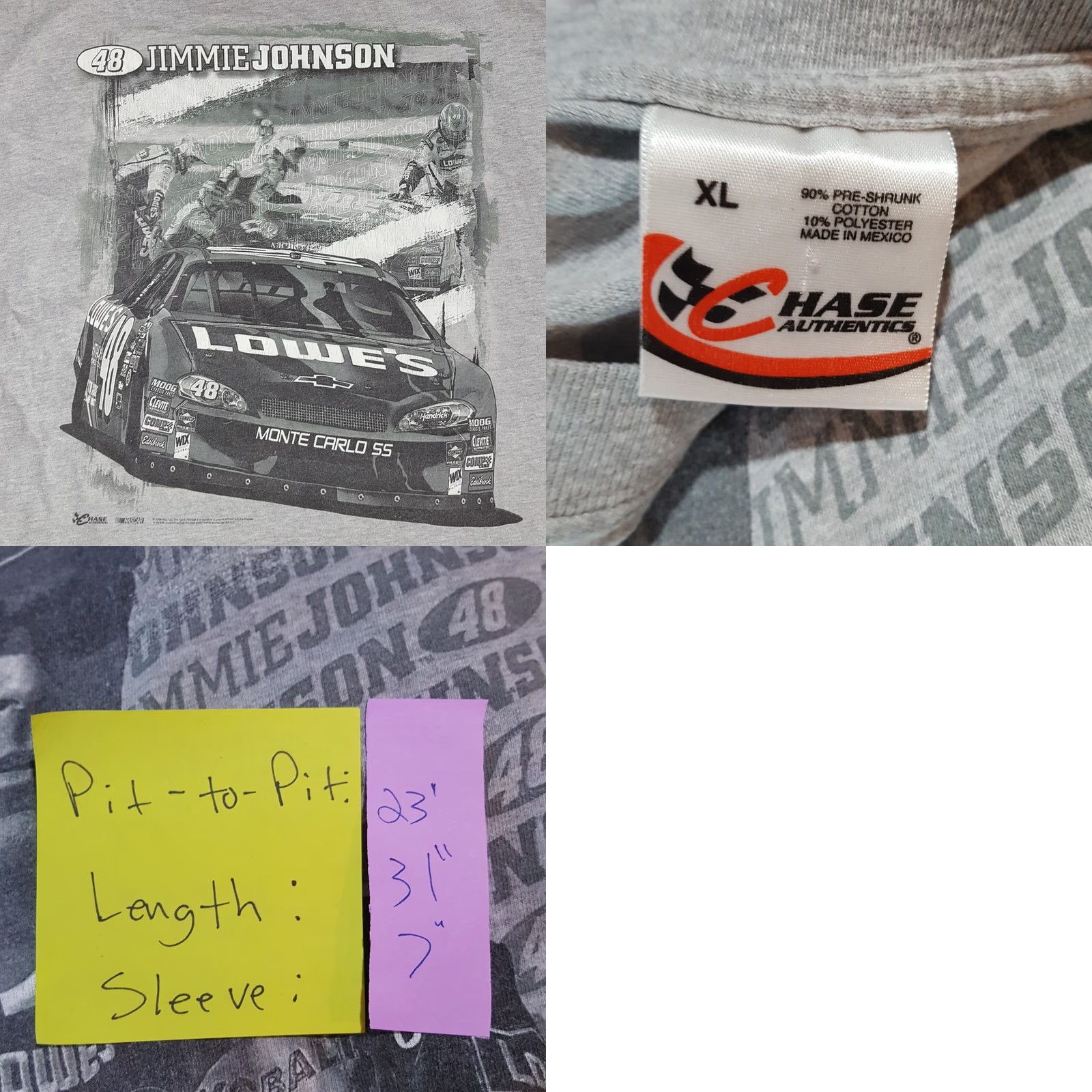 Chase Authentics VINTAGE Jimmie Johnson NASCAR Retro Gray T Shirt Large? XL? (Quantity Verified) Size US XL / EU 56 / 4 - 8 Thumbnail