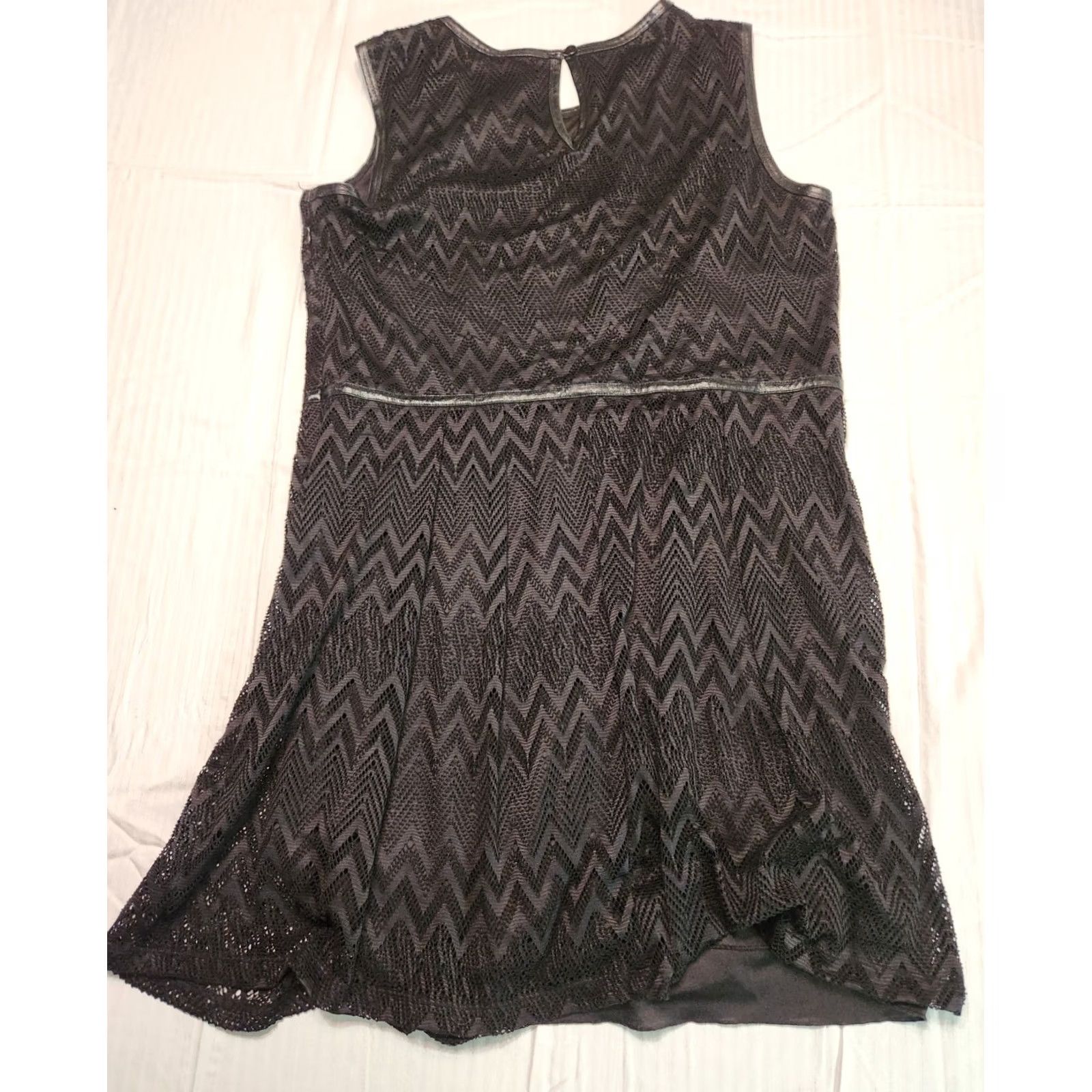 Vintage Enfocus Women Black Knit Sleeveless Dress 20W Chevron Pattern Knee Length Zip Lined Plus Size Polyester Spandex Lace Hosiery-Ready Womens Dress Size 3XL / US 20-22 - 2 Thumbnail