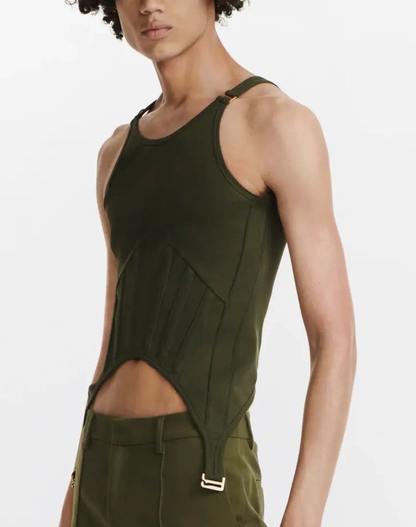 image of Dion Lee Fin Corset Tank Singlet Vest Tee in Moss Green, Women's (Size 2XL)