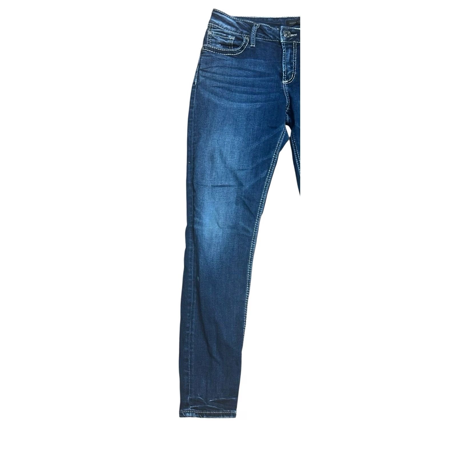 Vintage Silver Jeans Suki Mid Super Skinny Jeans Women’s 30x29 Medium Wash Stretch Denim Jeans 5-Pocket Design Boys? Size 30" / US 8 / IT 44 - 2 Thumbnail