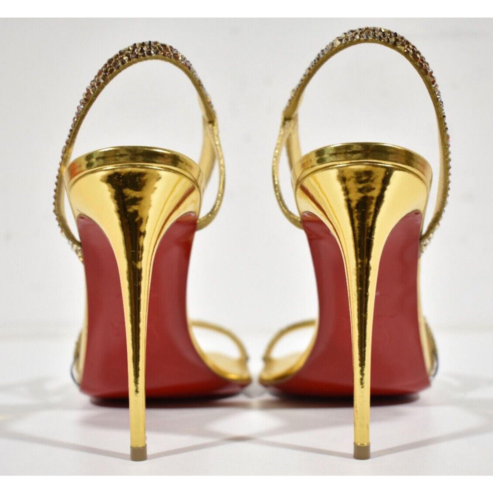 Christian Louboutin Rosalie Strass 100 Gold Ankle Strap Sandal Heel Pump 40 Size US 10 / IT 40 - 11 Thumbnail