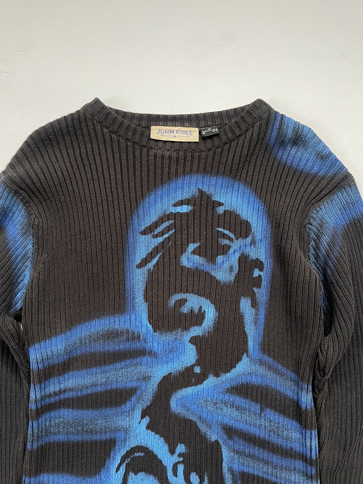 Japanese Brand Faded Dirty Y2K Dragon Japan Style Thrashed Ribbed Sweater Size US M / EU 48-50 / 2 - 2 Thumbnail