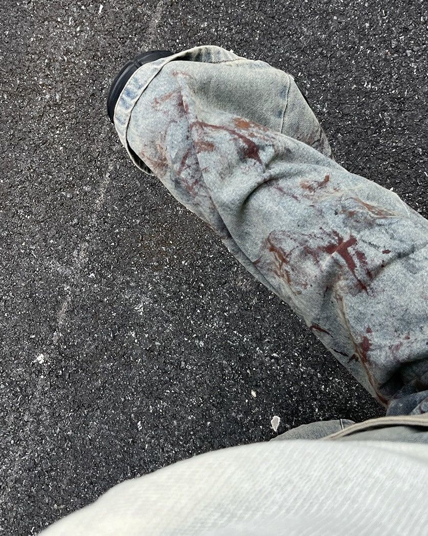 Avant garde punk y2k washed dirty paint tie up jeans pants