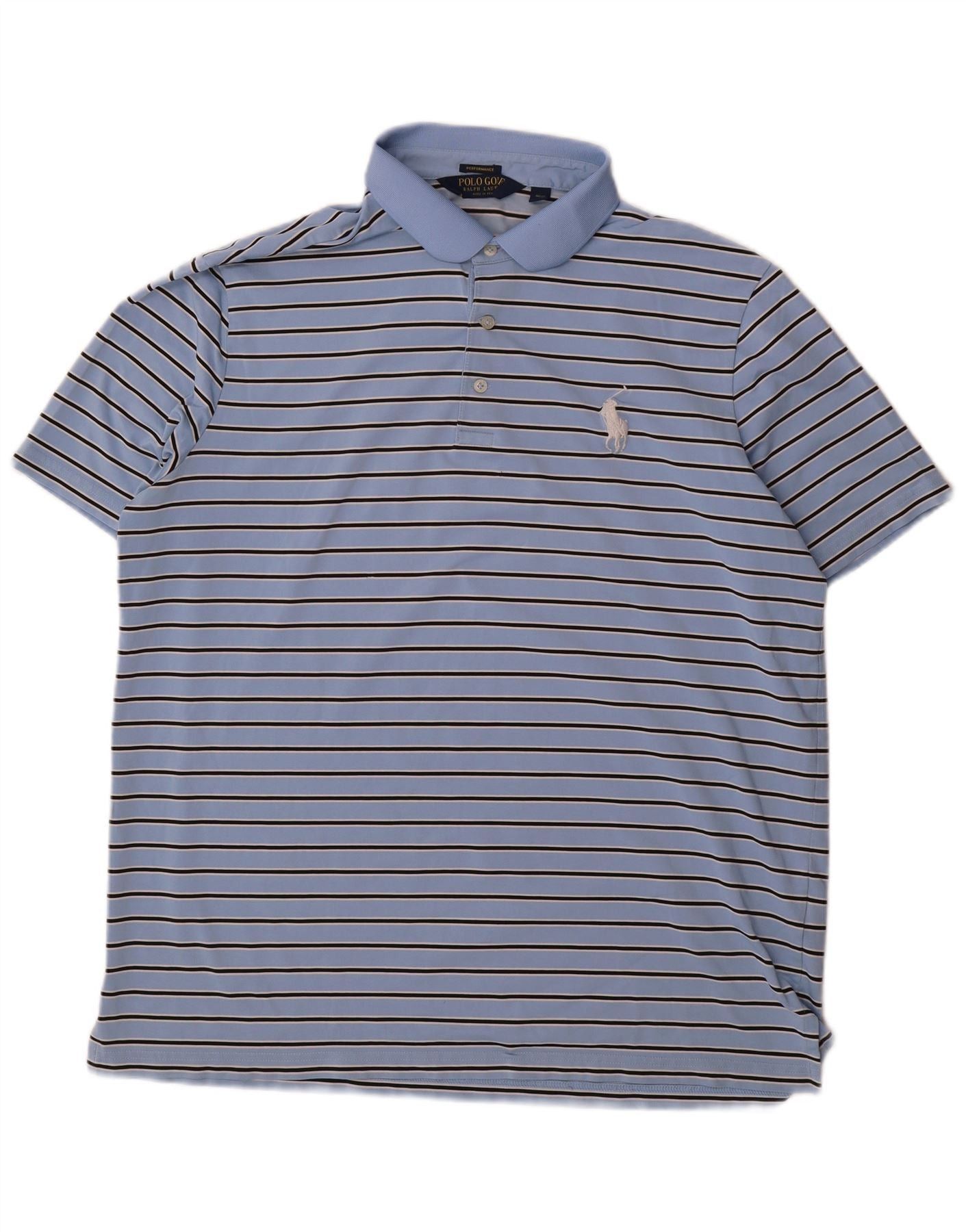 Polo Ralph Lauren Mens Polo Shirt XL Blue Striped Cotton Size US XXL / EU 58 / 5 - 1 Thumbnail