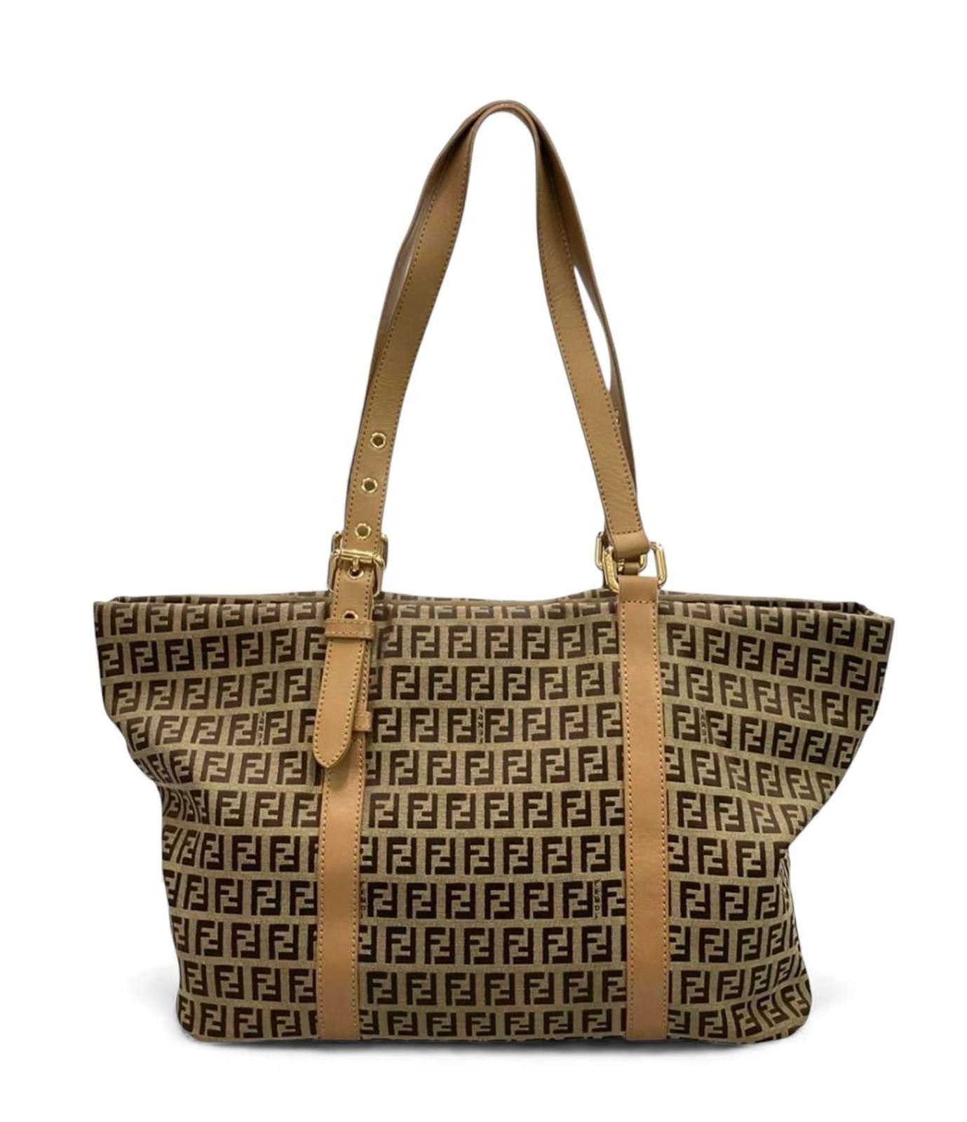 Fendi Fendi - Monogram Canvas Tote Bag with Leather Straps Size ONE SIZE - 8 Thumbnail