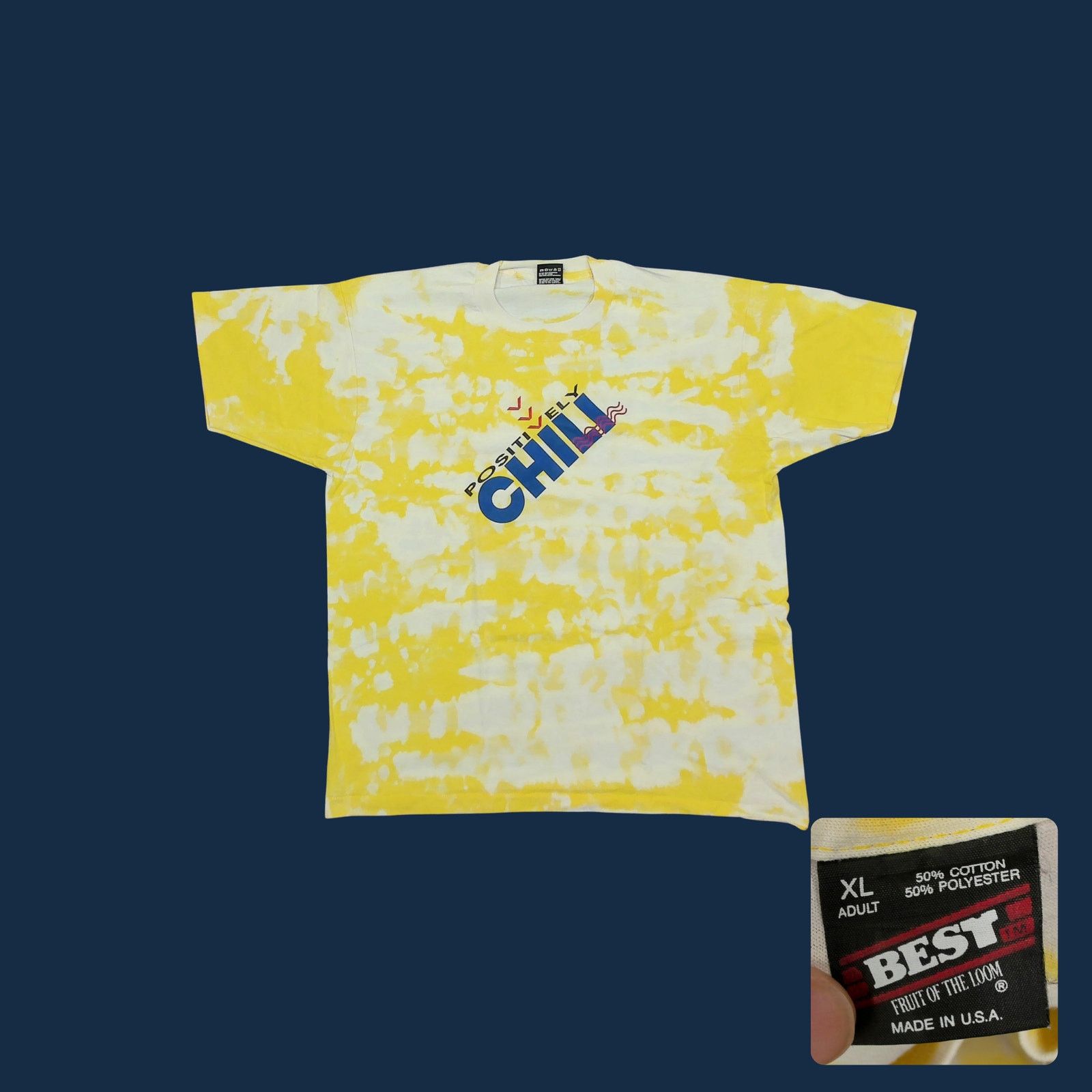 Fruit Of The Loom VTG 90s Single Stitch Tie Dye Positively Chill Tee Boxy XL Size US XL / EU 56 / 4 - 1 Thumbnail