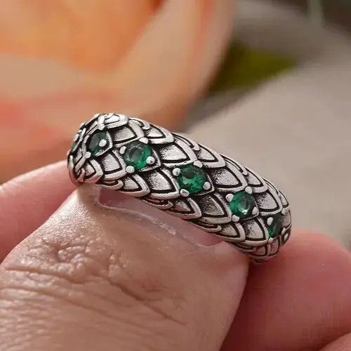 VIBE Retro Green Crystal Scales Ring Size ONE SIZE - 3 Thumbnail