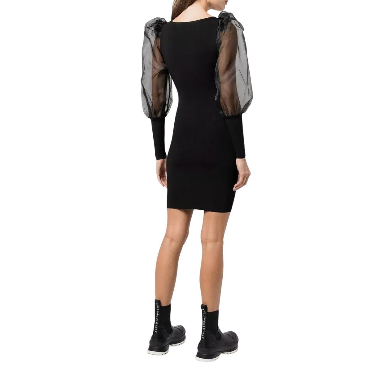 Alice + Olivia ALICE+OLIVIA | Abella Puff Sleeve Black Knit Mini Dress XS Size XS / US 0-2 / IT 36-38 - 3 Thumbnail