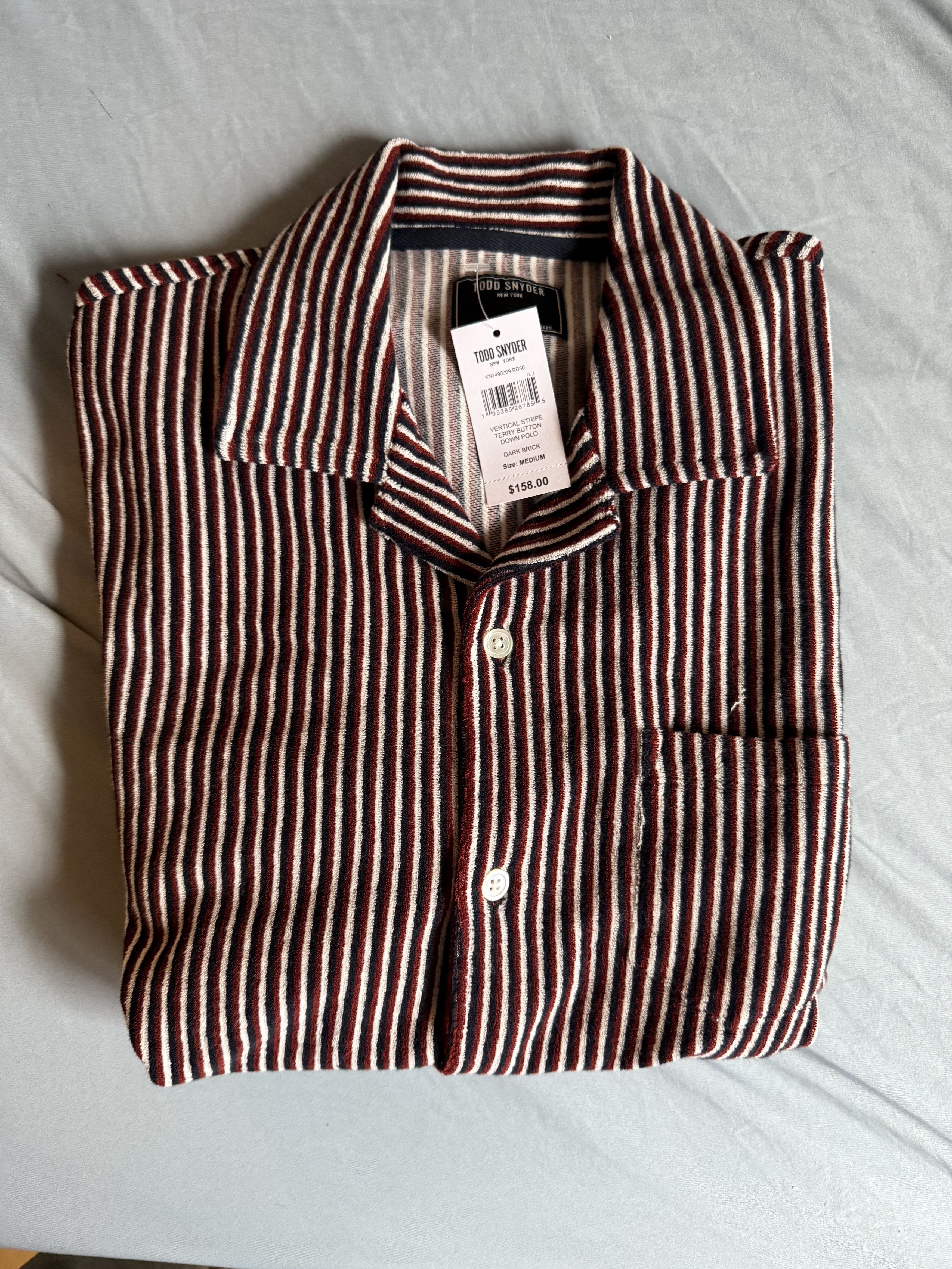 Todd Snyder Todd Snyder Vertical Stripe Terry Button Polo Shirt MED $158 Size US M / EU 48-50 / 2 - 3 Thumbnail