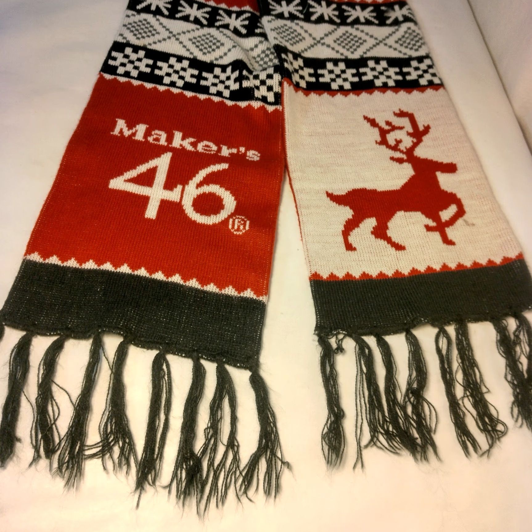 Vintage VINTAGE Maker's Mark No. 46 Knit Scarf Fringe Fair Isle Snowflake Red White Black Winter Womens Size ONE SIZE - 5 Thumbnail