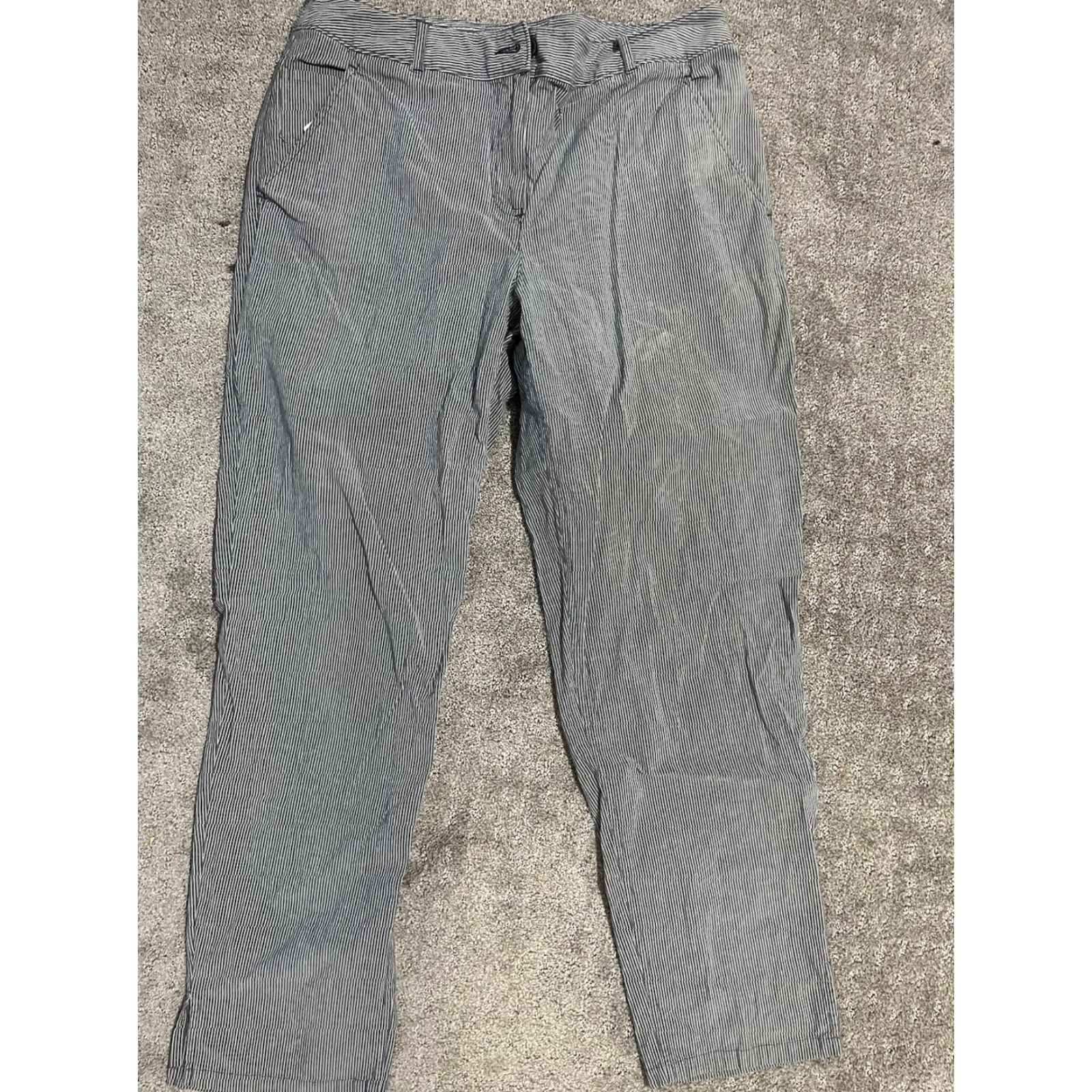 Talbots Talbots Pinstriped Pant Trouser Leg Full Length 10 White Blue Pants Women Regular Office Dress Pockets Stretch Inseam 29.5 in 29.5in Size 32" / US 10 / IT 46 - 2 Thumbnail