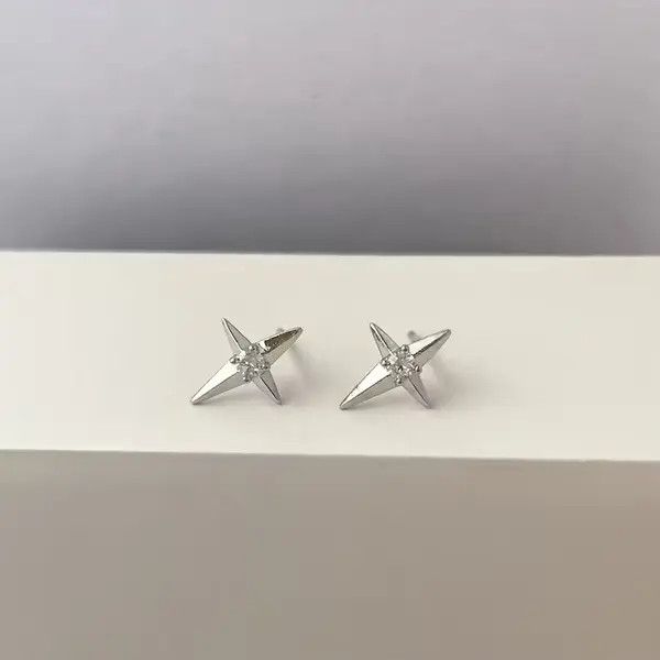 Japanese Brand 925 Silver Plated CZ Star Stud Earrings for Men Women Size ONE SIZE - 1 Thumbnail