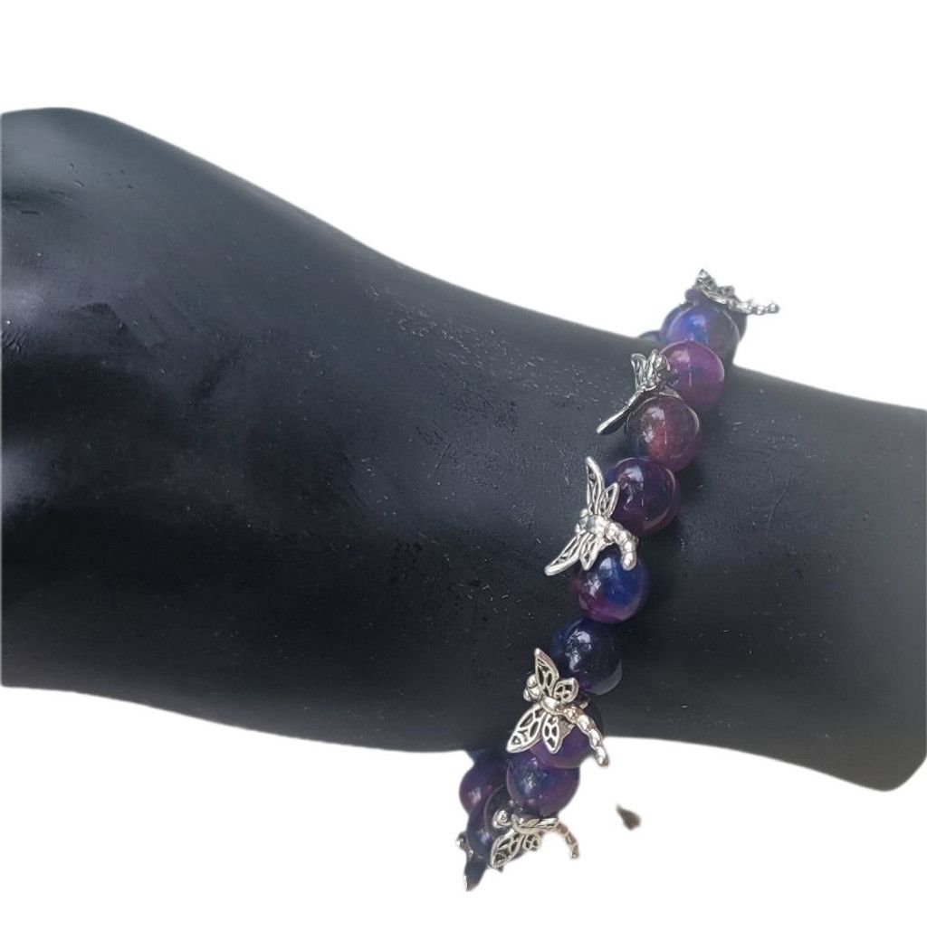 Handmade Natural Sugilite crystal silver dragonfly beaded bracelet Size ONE SIZE - 4 Thumbnail