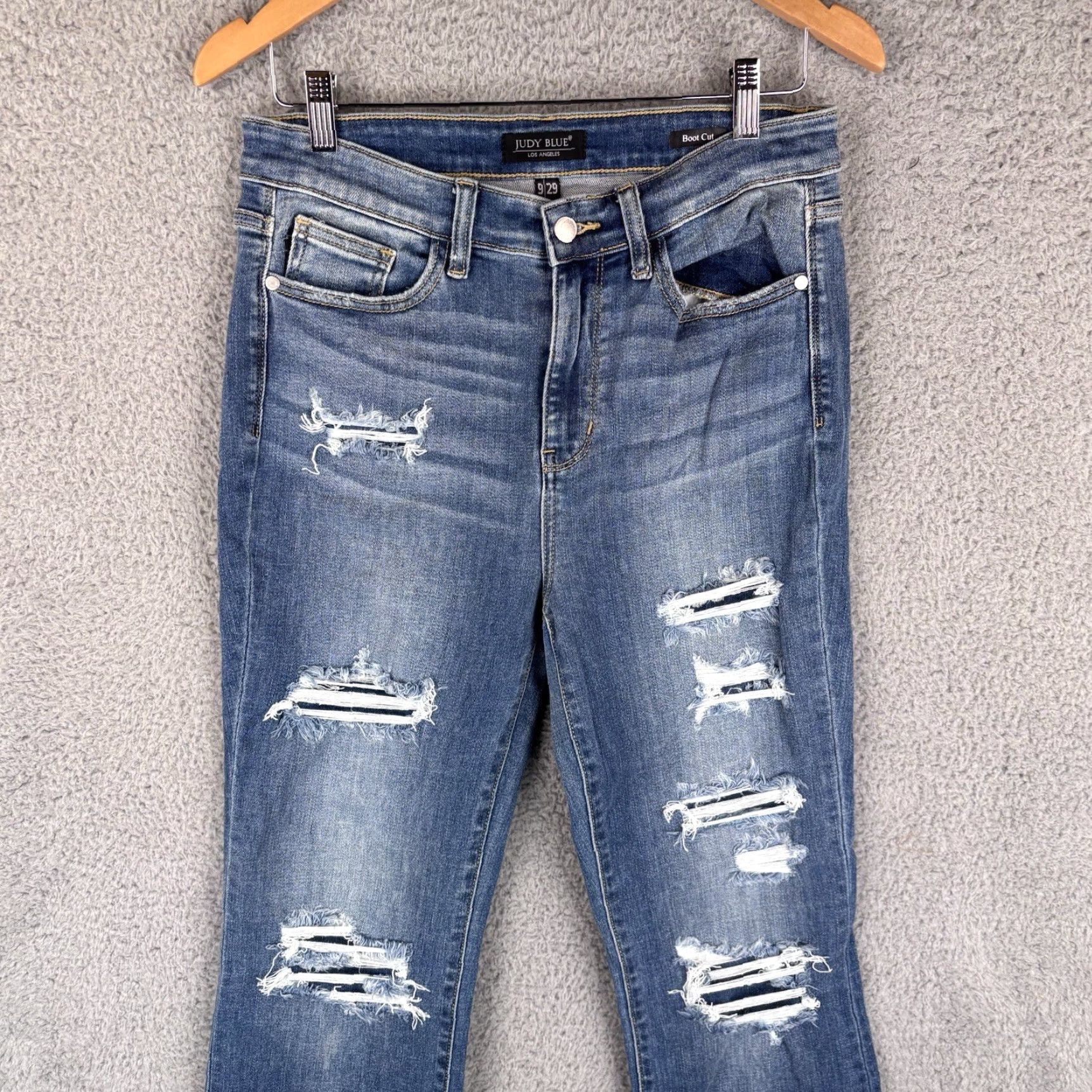 Vintage Judy Blue Jeans Womens 29 Bootcut Distressed Patched Stretch Denim Blue 5-Pocket JB82484MD Women’s Jeans Size 29" - 2 Thumbnail