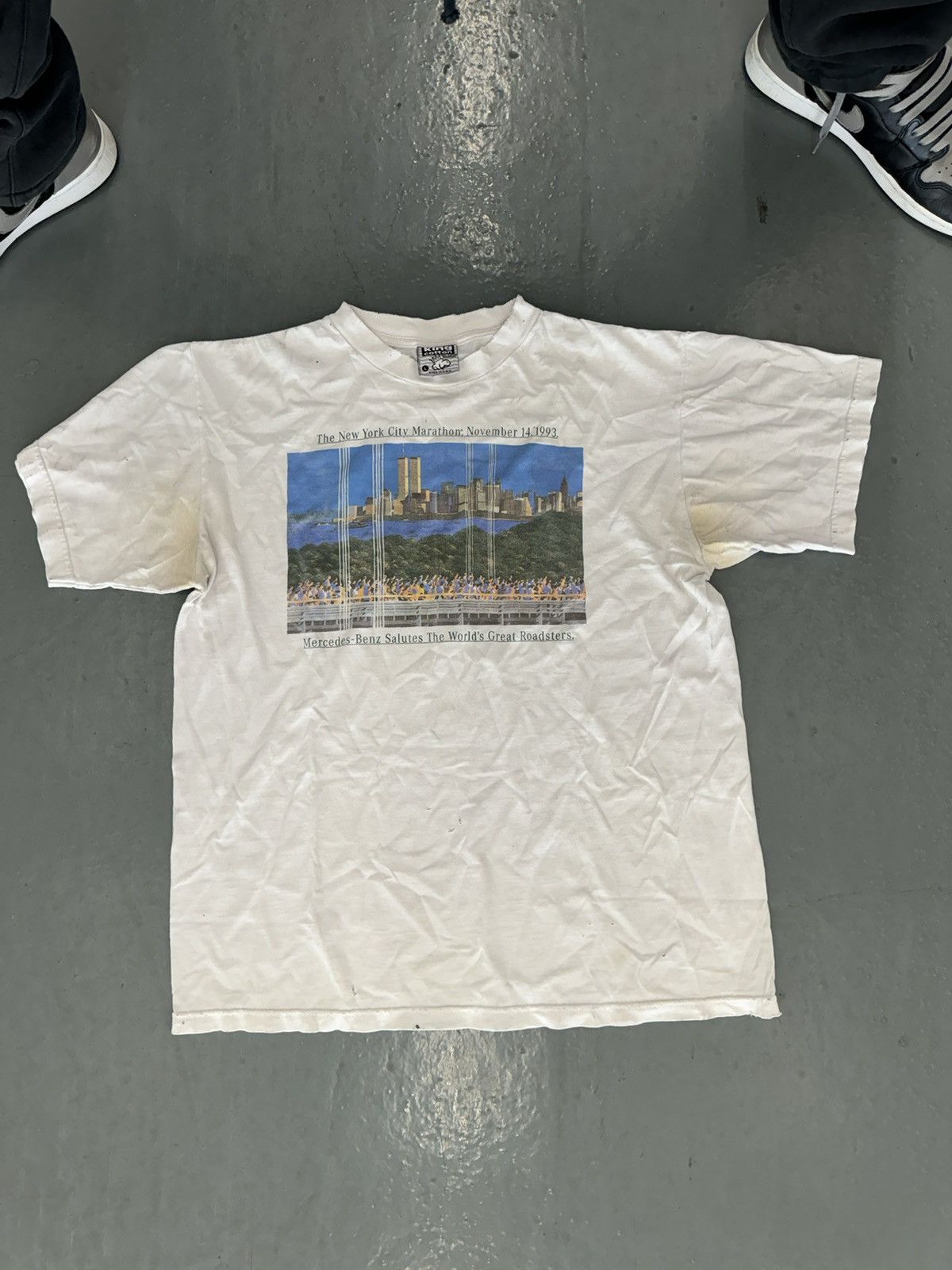 image of Mercedes Benz x Vintage 93 New York Marathon Present By Mercedez Benz Tshirt in White (Size Large)