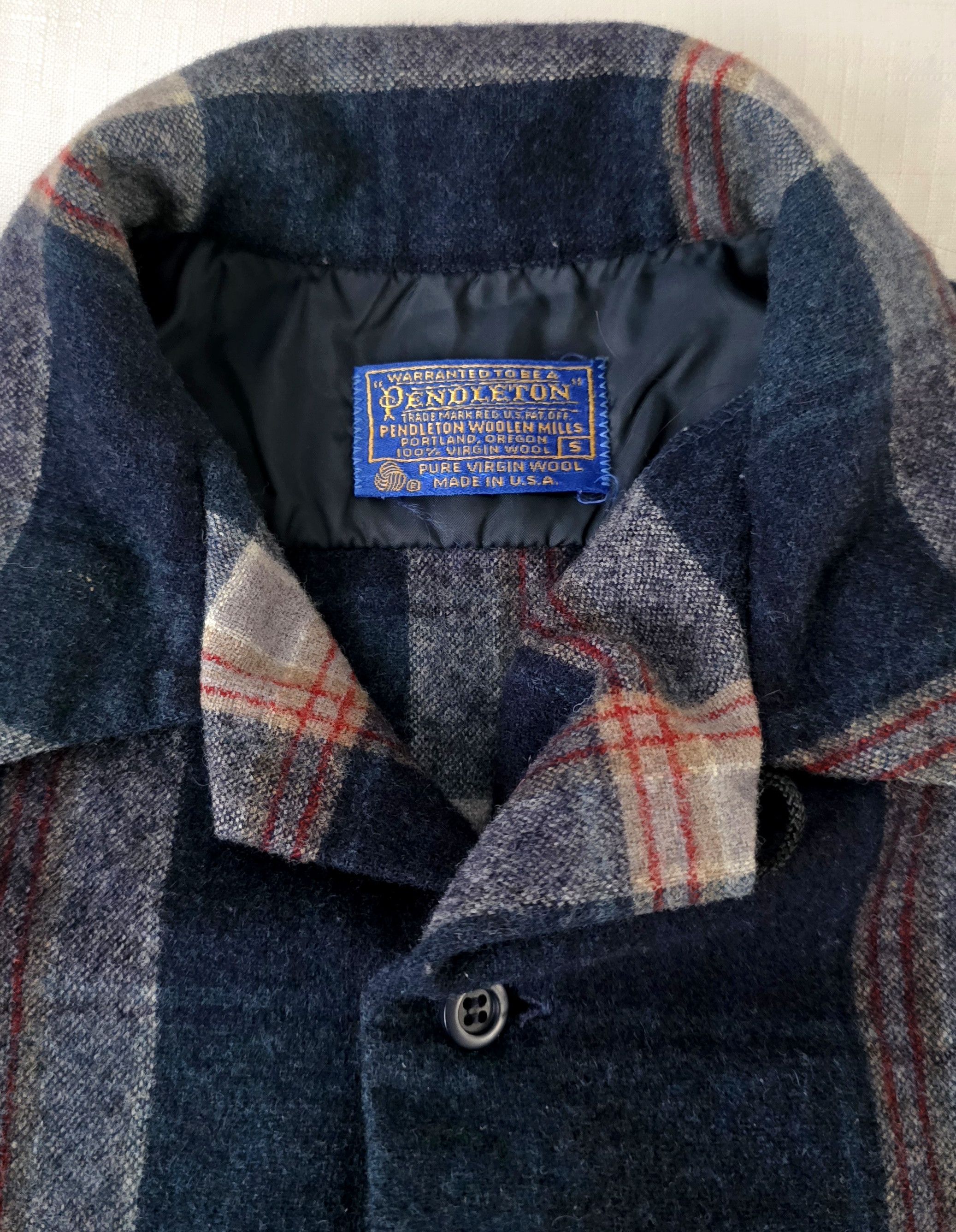 Pendleton Pendleton 1970s 80s Wool Board S Blue Plaid Loop Collar USA Size US S / EU 44-46 / 1 - 7 Thumbnail